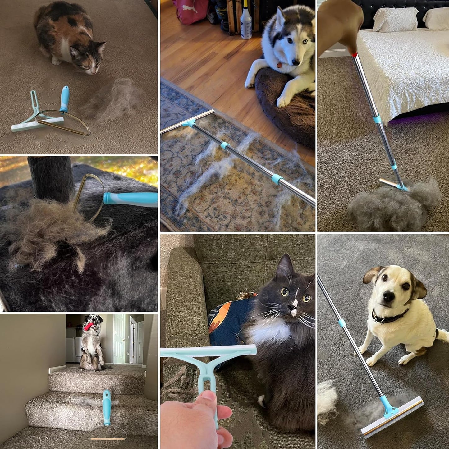 3 Pack Pet Hair Removal Tool, Double Cleaning Carpet Rake