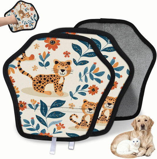 Cute Leopard Tiger 2Pcs Electrostatic Reusable Pet Hair