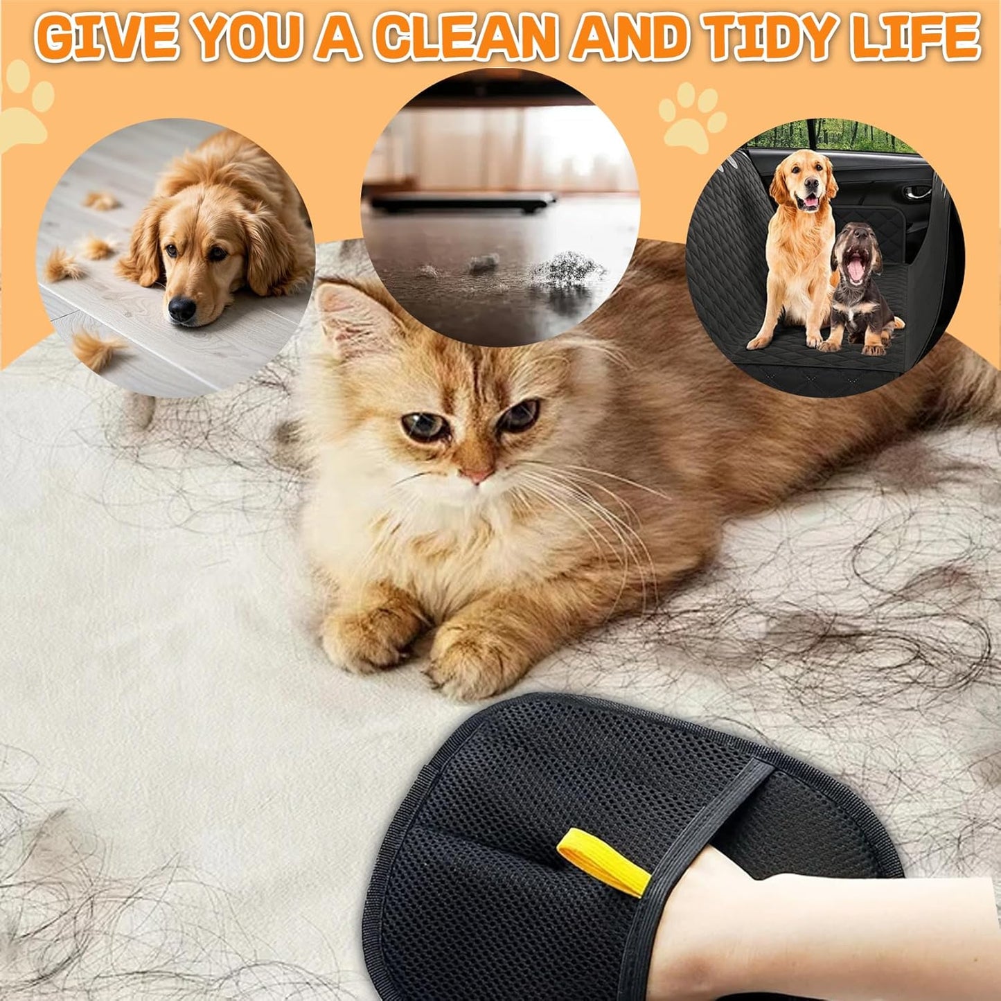 Pet Hair Removal Glove for Cats & Dogs, Double-Sided