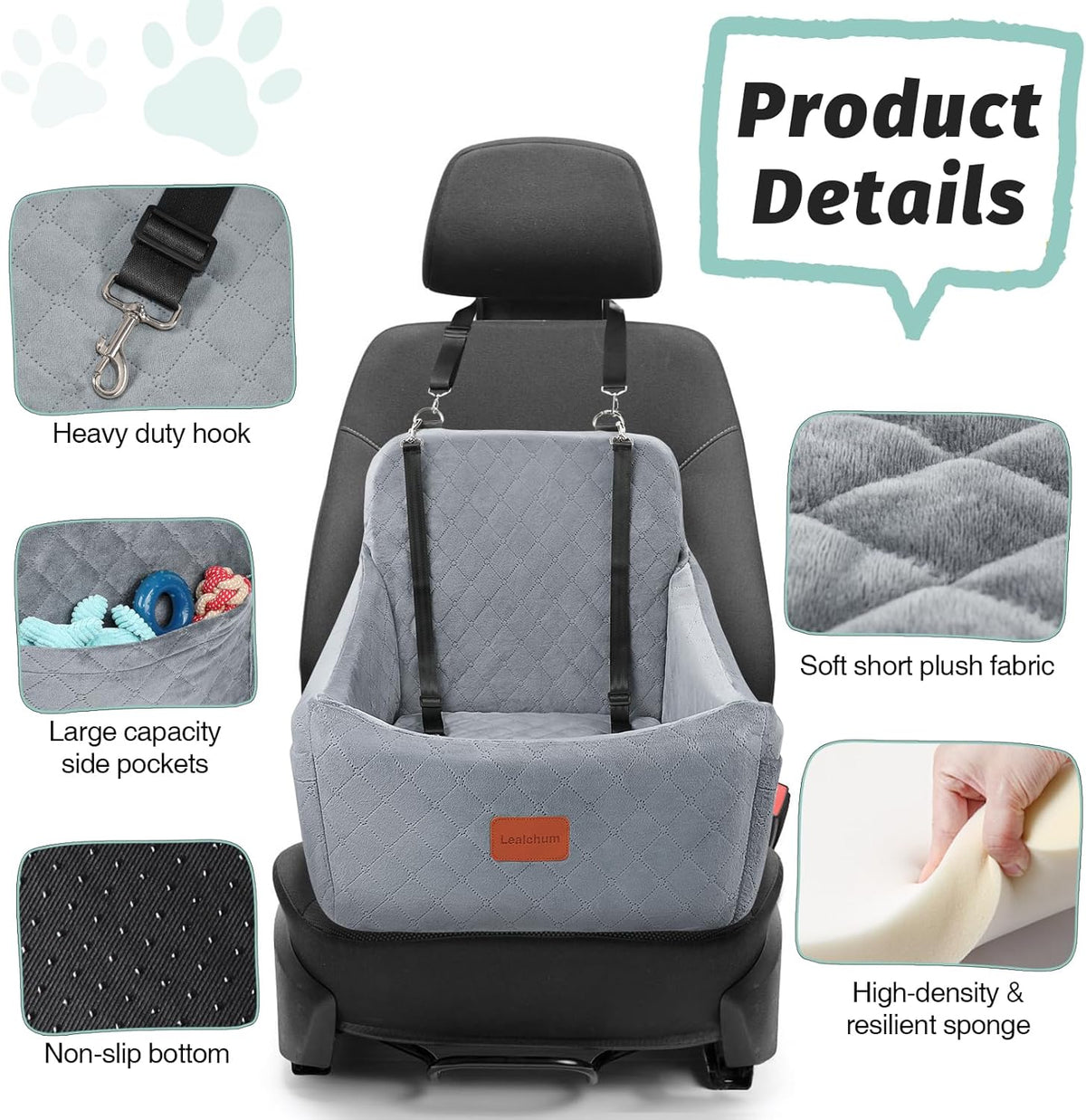 Dog Car Seat for Medium Dogs Up to 40lbs,Fully Detachable