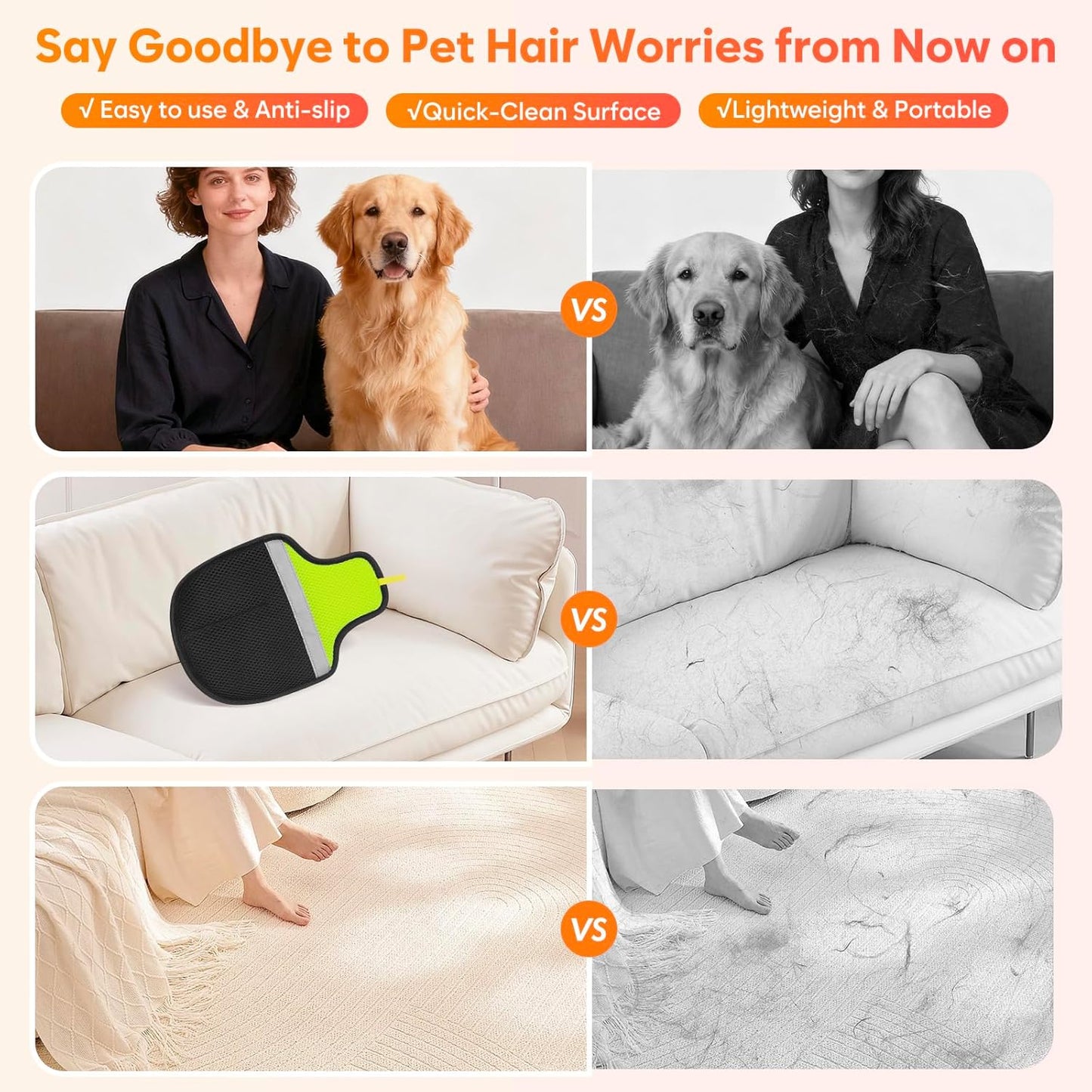Pet Hair Removal Glove for Cats & Dogs, Reusable