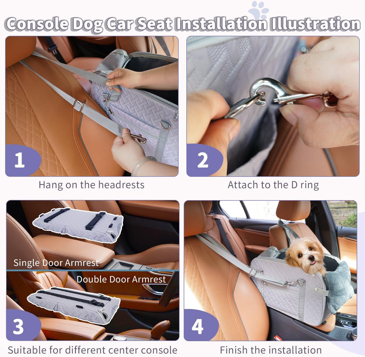 Center Console Dog Car Seat, Portable Dog Car Seat with