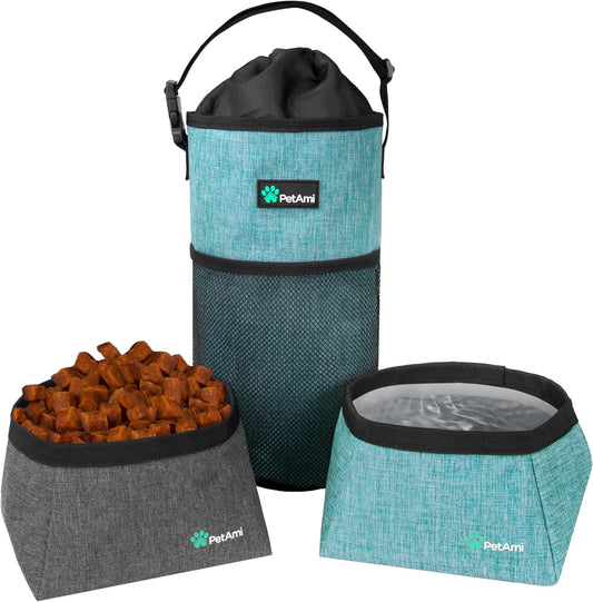 Travel Dog Food Bag with 2 Collapsible Bowls Waterproof Dog