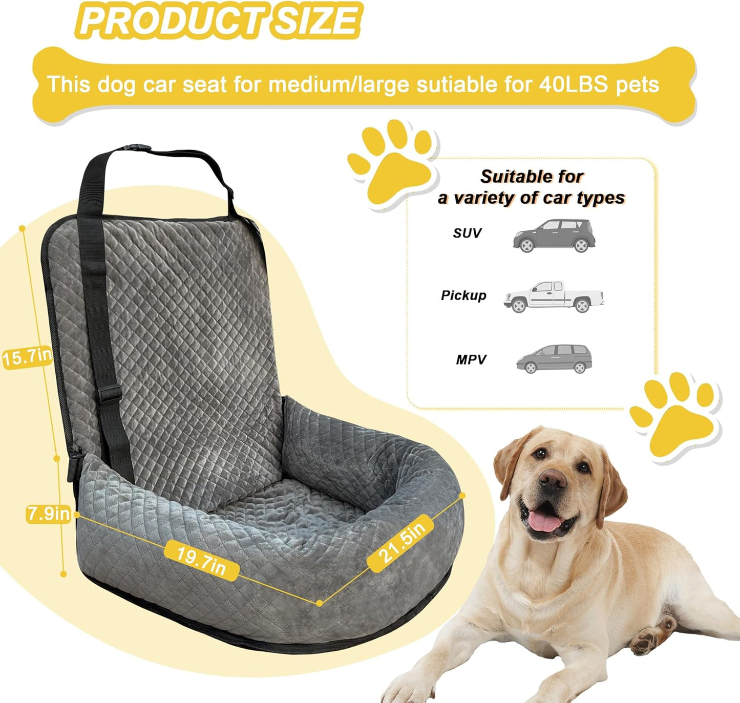 Dog Car Seat for Small Medium Dogs,Detachable Washable