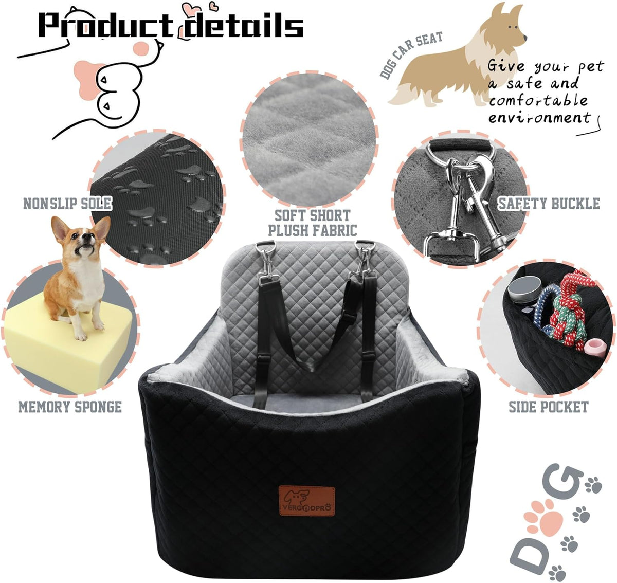 Dog Car Seats-Memory Sponge and Velvet Pet Booster Car