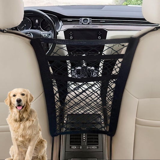 Universal Dog Car Net Barrier – Sturdy Mesh, Easy Install, Breathable Design, Easy to Clean, Flexible Bungee Cords for Adjustable Fit 23"×23" (Black) (3-Layer Mesh)