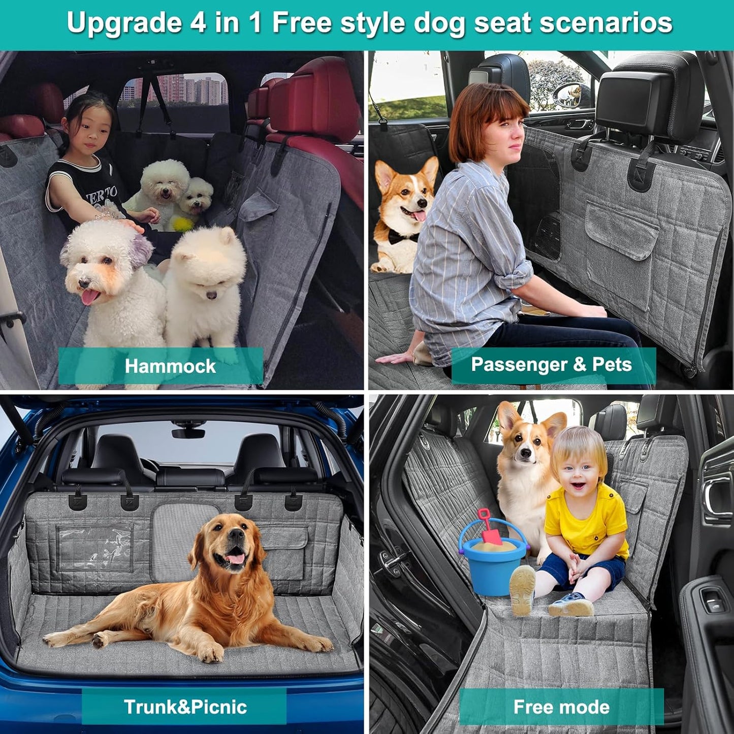 Dog Car Seat Cover for Back Seat, Waterproof Back Seat Pet
