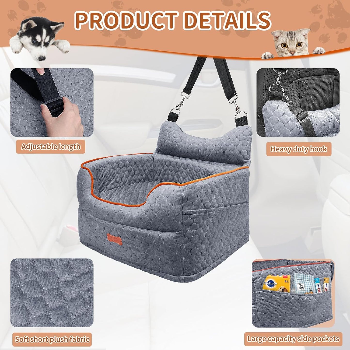 Dog Car Seat - Memory Foam Dog Booster Seat for Small Dogs