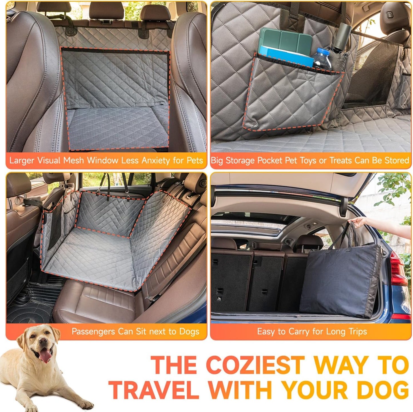 Dog Car Seat Cover Hard Bottom- Back Seat Extender for