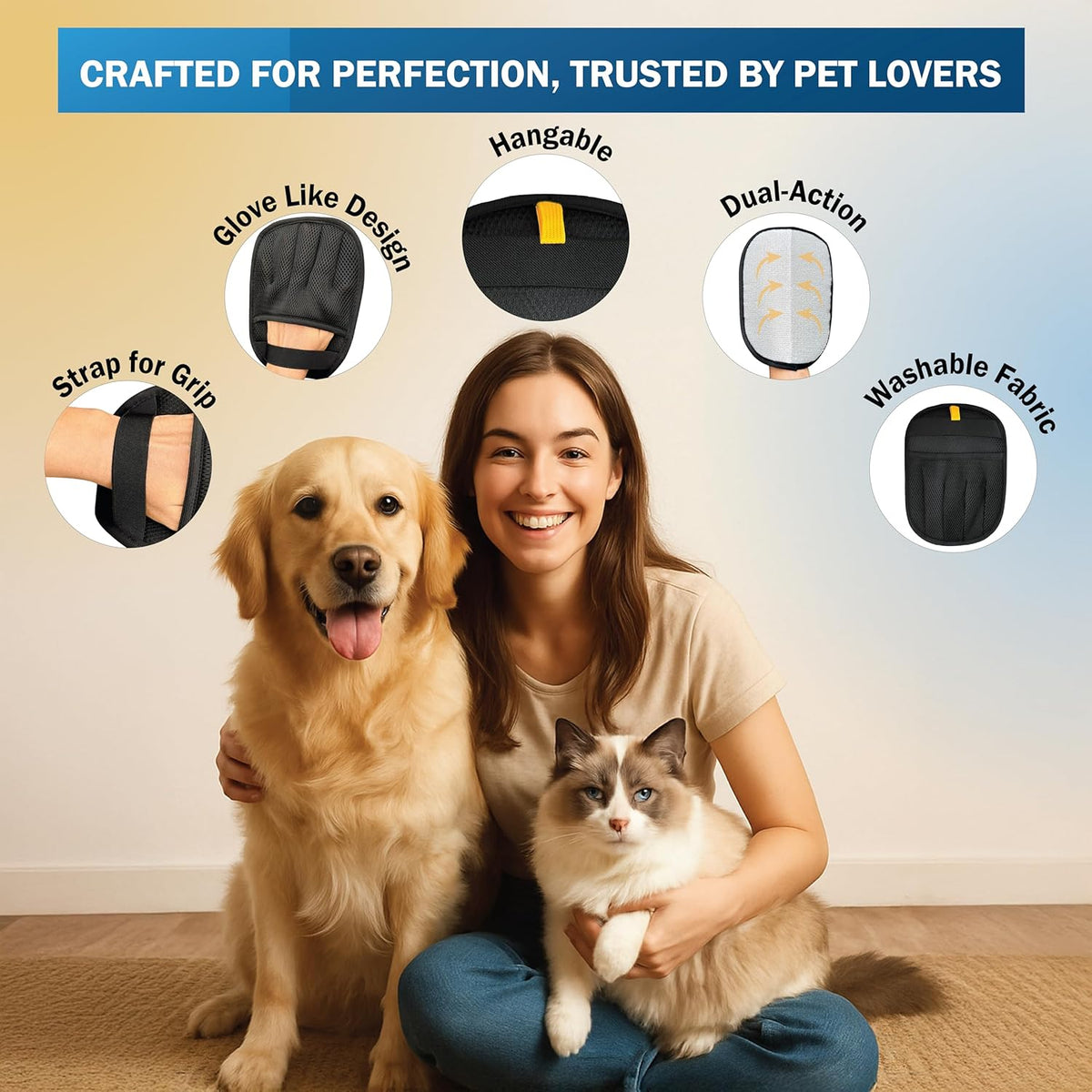 Pet Hair Removal Glove & Mitt for Couch, Furniture & Car