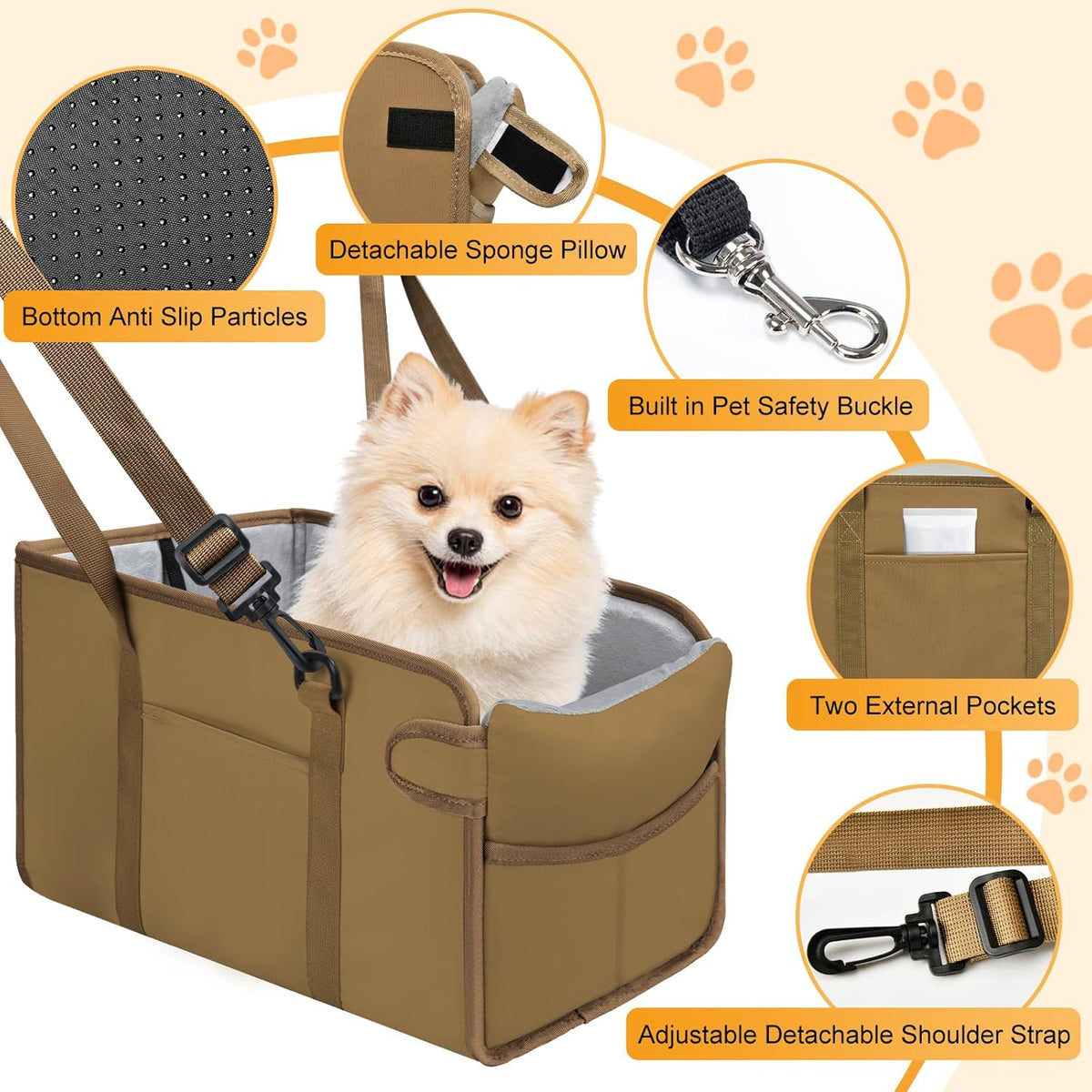 Portable Dog Car Seat for Small Dogs - Adjustable Safety