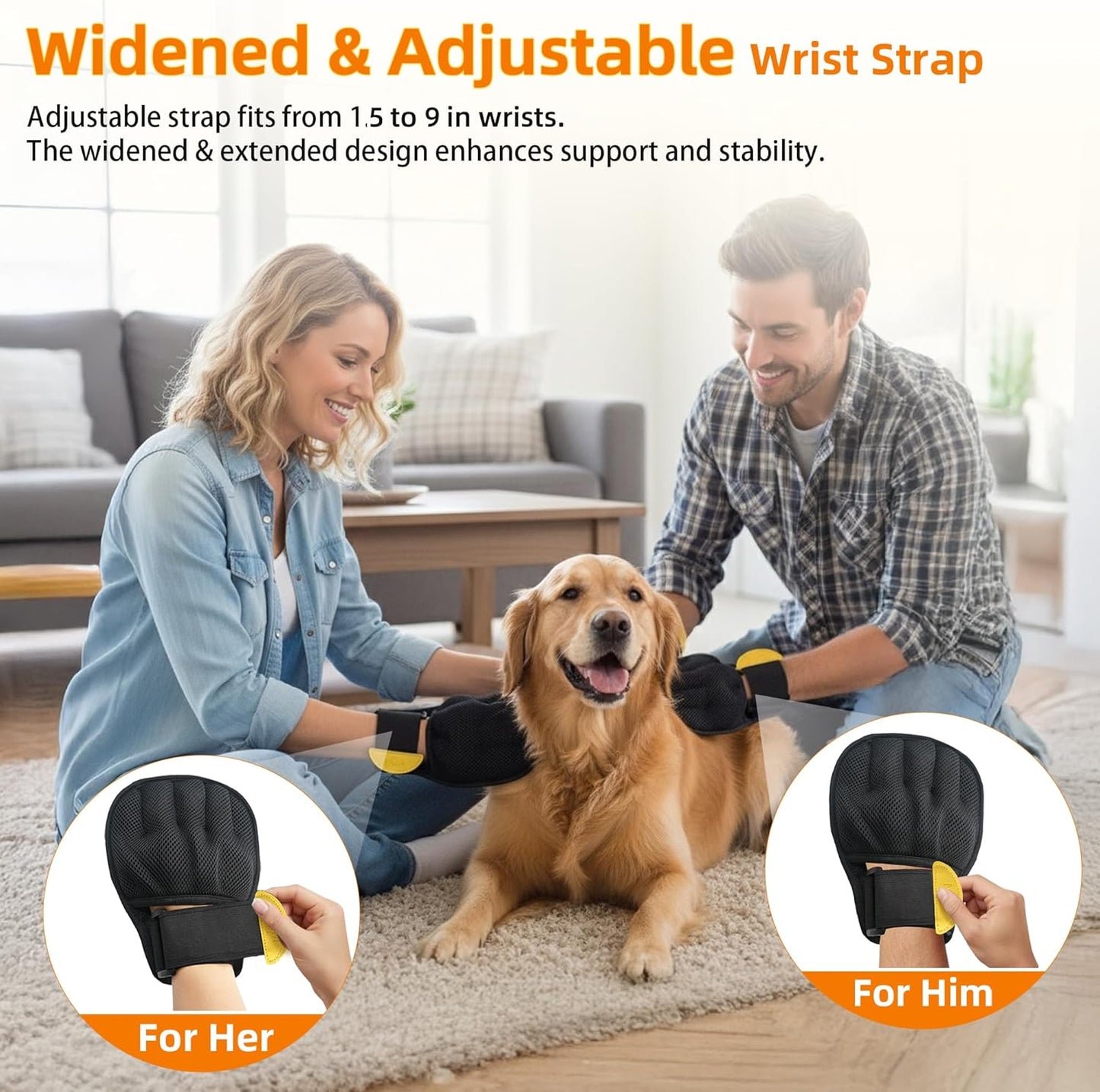 Pet Hair Removal Glove for Cats & Dogs, Patented Adjustable