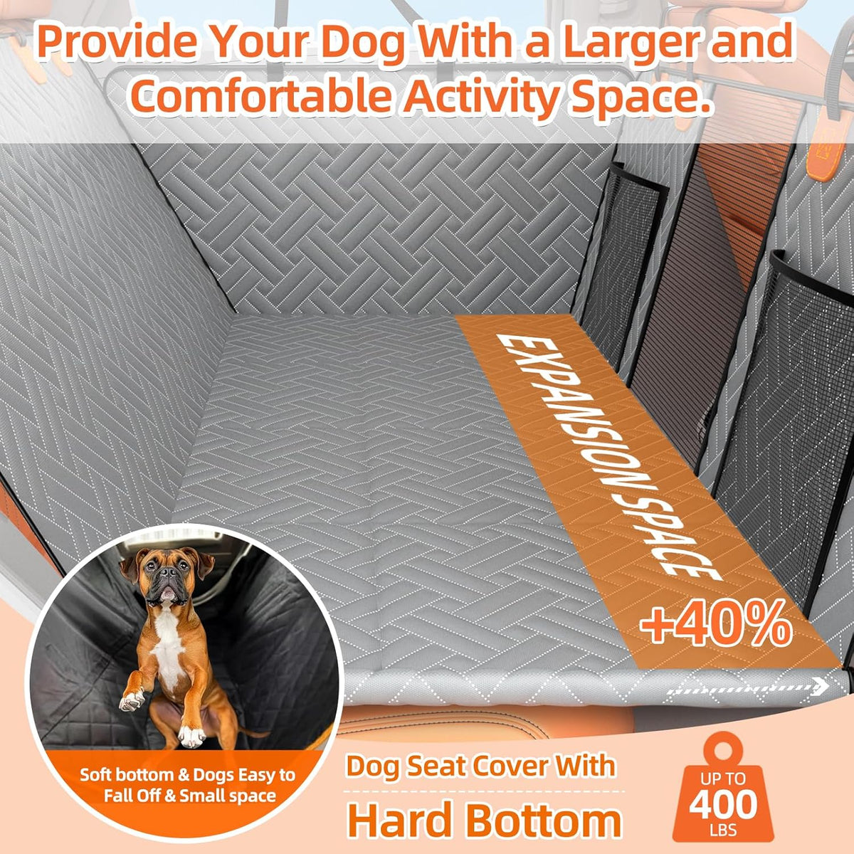 Back Seat Extender for Dogs,Hard Bottom Car Seat Cover for