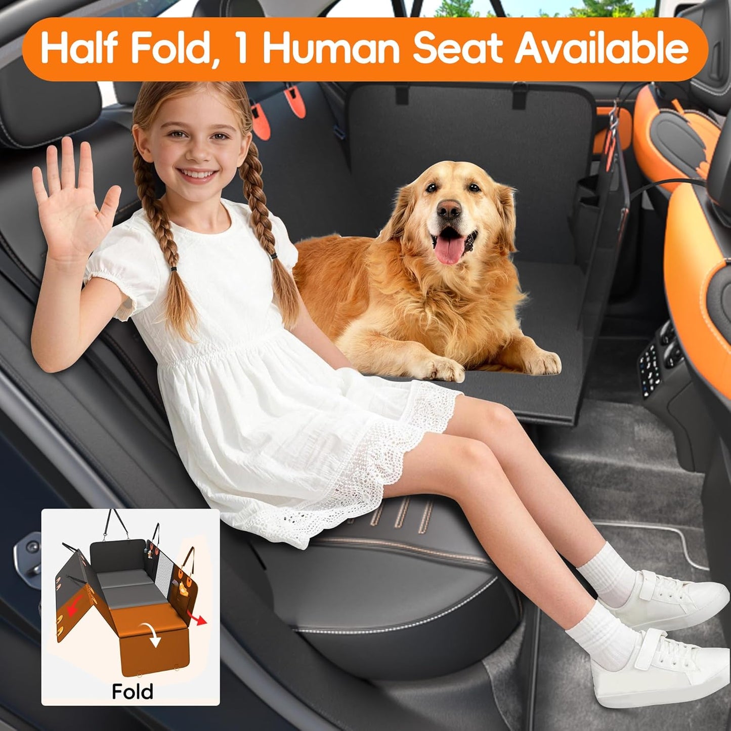 2-In-1 Heavy-Duty Hard Bottom Dog Hammock for Car, PU