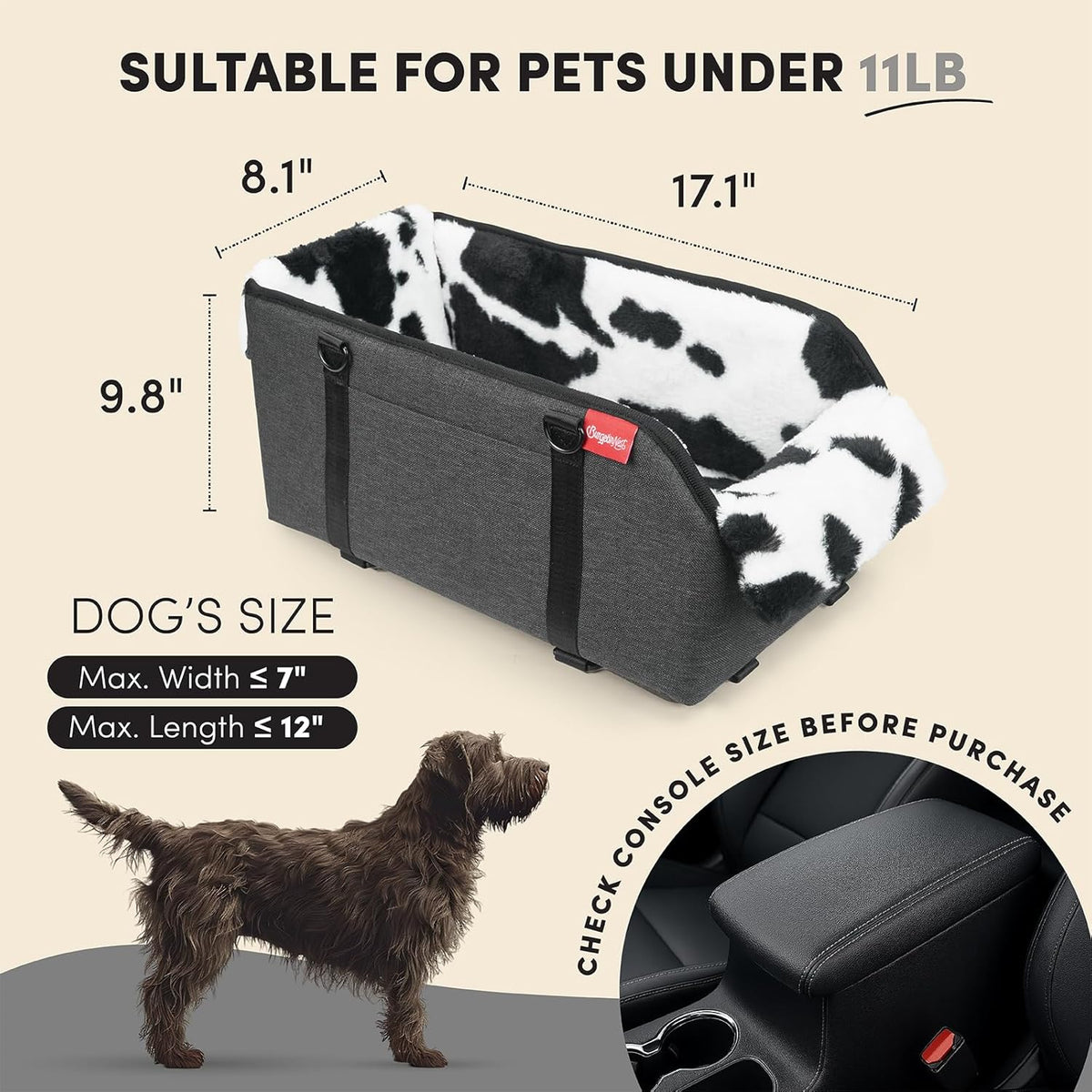 Center Console Small Dog Car Seat - Portable Pet Cat Puppy