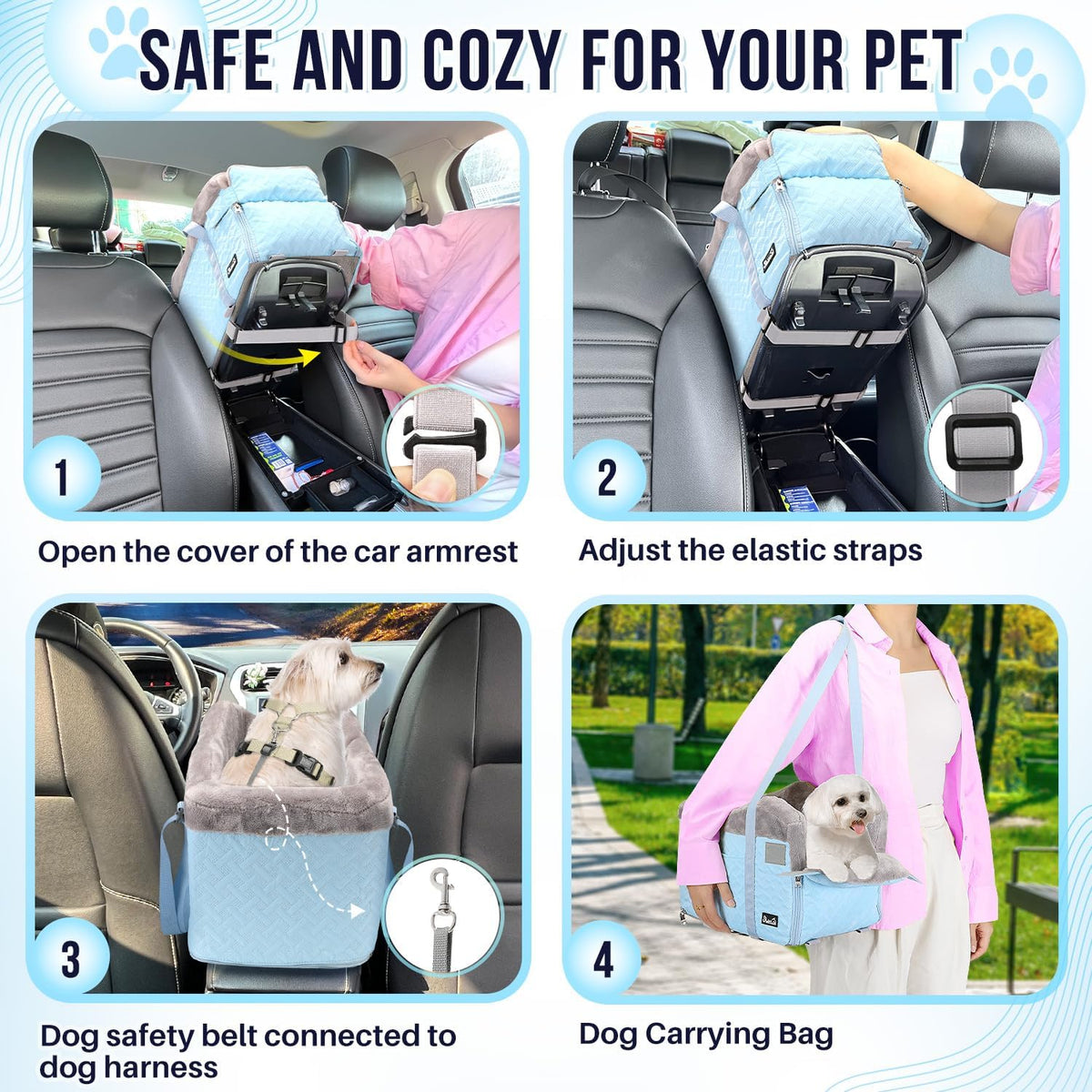 Console Dog Car Seat - Portable Center Dog Car Seat for