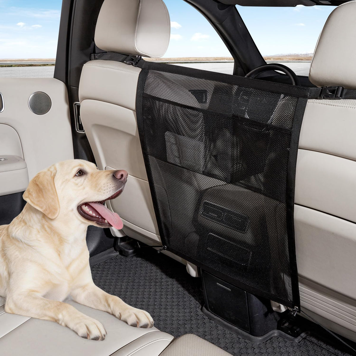 Dog Car Barrier,Dog Car Net Barrier with Mesh Organize,Pet