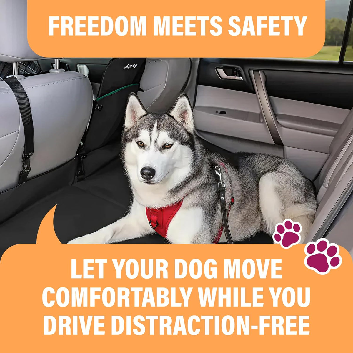 Orange Car Seat Belt for Dogs, Attaches to Harness &