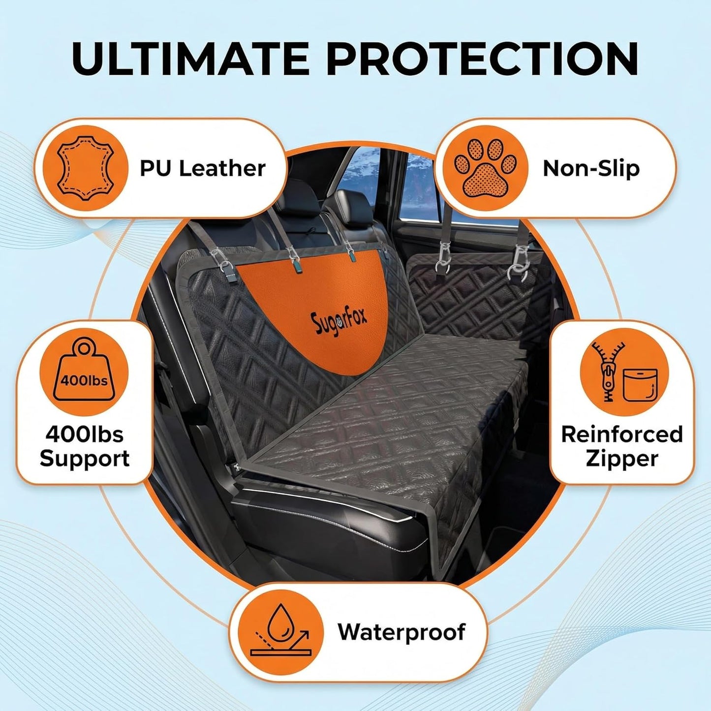 Dog Car Seat Cover for Back Seat - Upgraded PU Leather Dog
