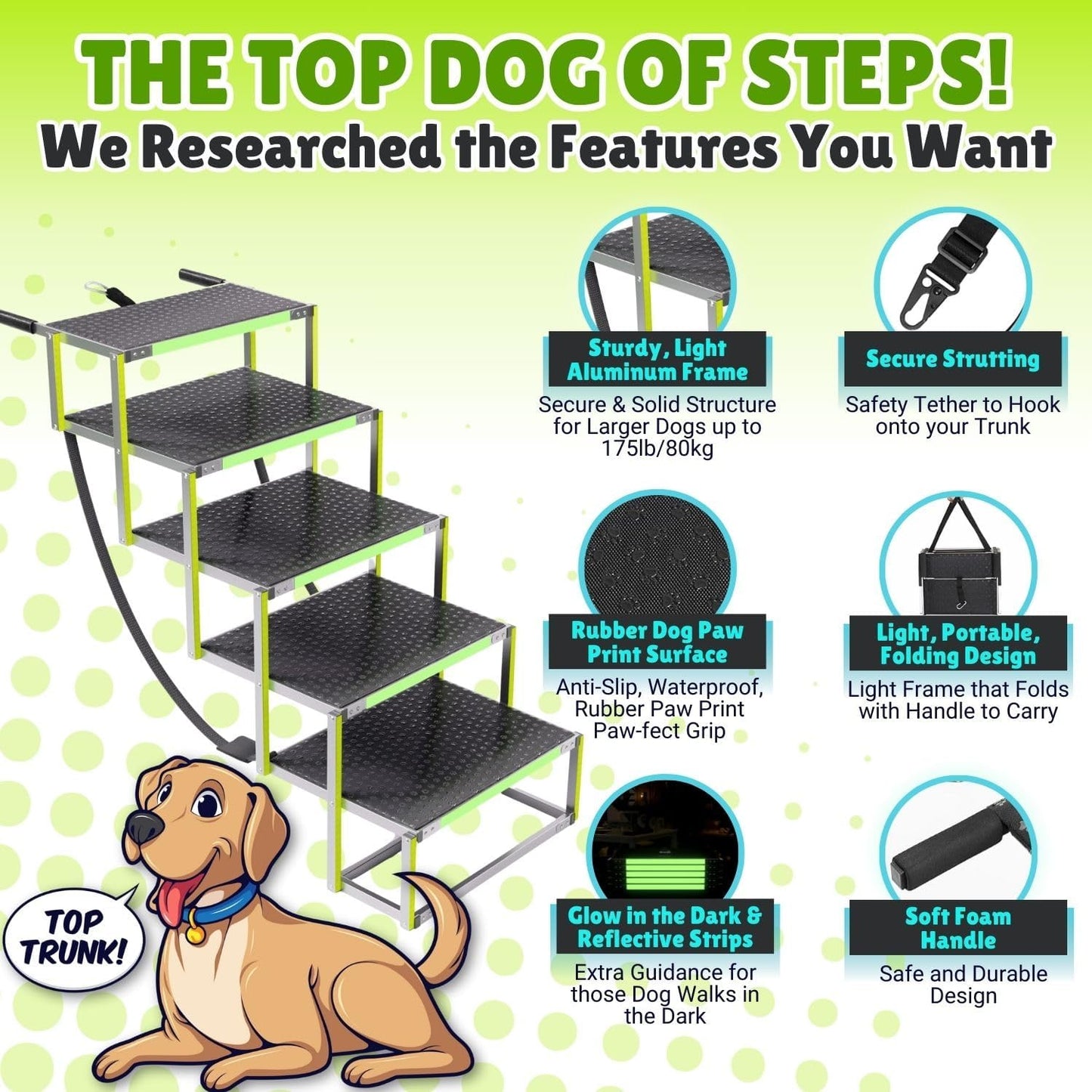™ Dog Steps for Car | Glow-in-The-Dark, 175lb Support |