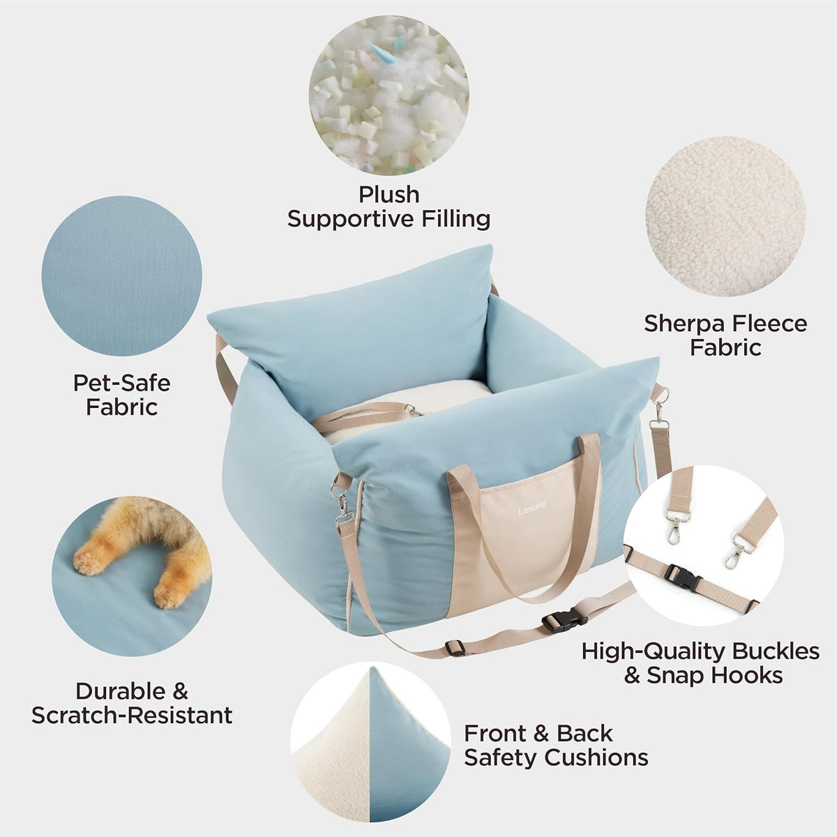 Lesure Small Dog Car Seat for Small Dogs - Soft Dog Booster