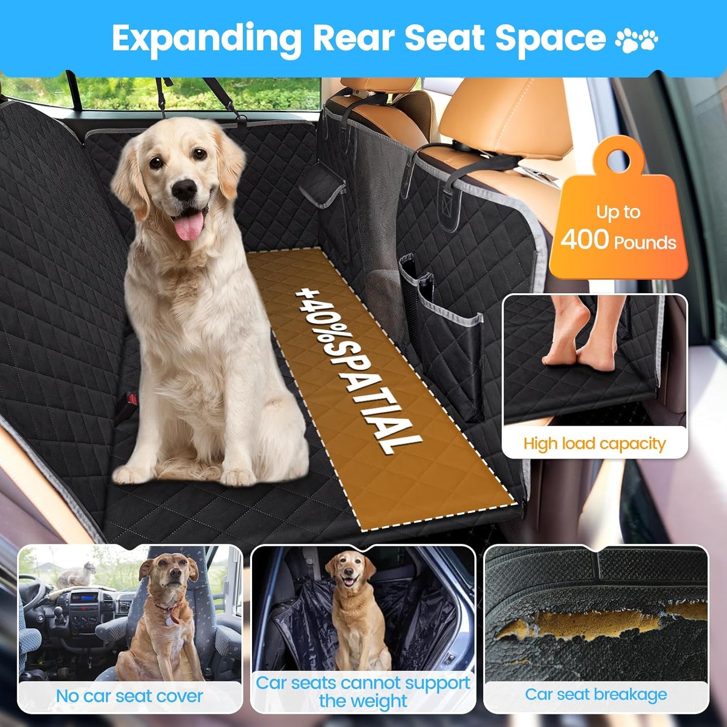 Dog Car Seat Cover for Back Seat, Back Seat Pet Cover with