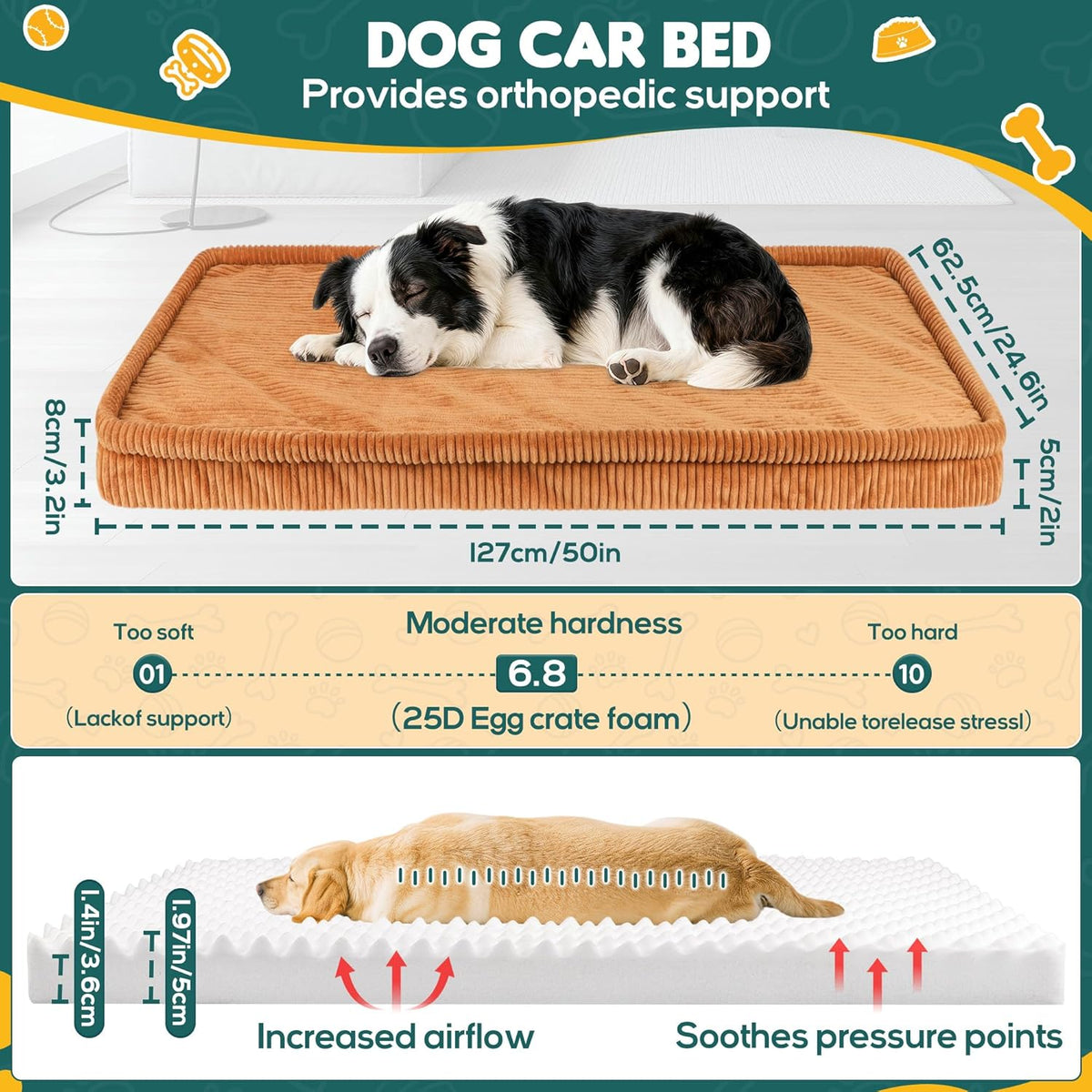 Dog Car Bed, Non-Slip Backseat Extender Pet Mat, Removable