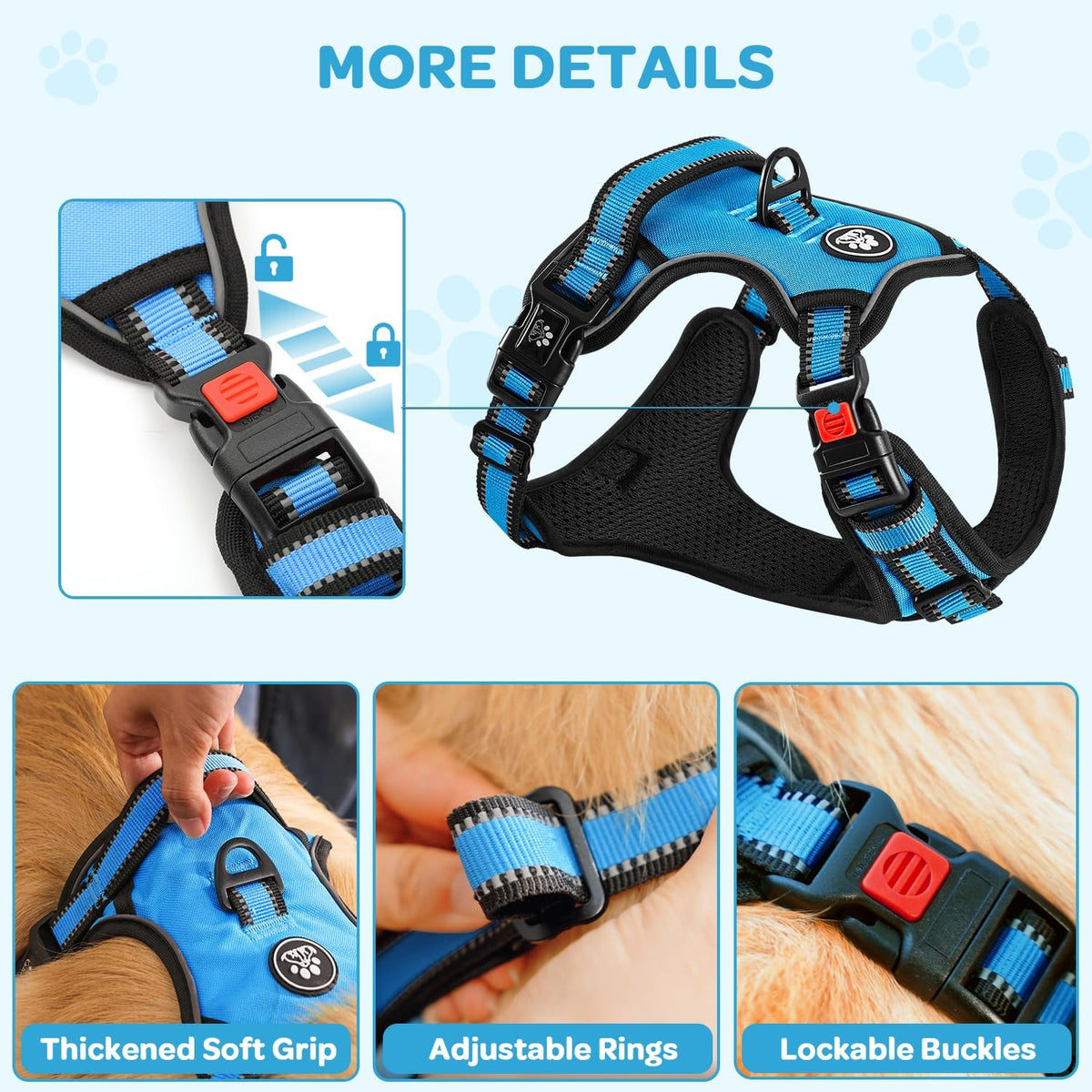Plaid Dog Harness for Small Dogs, Reflective No Pull