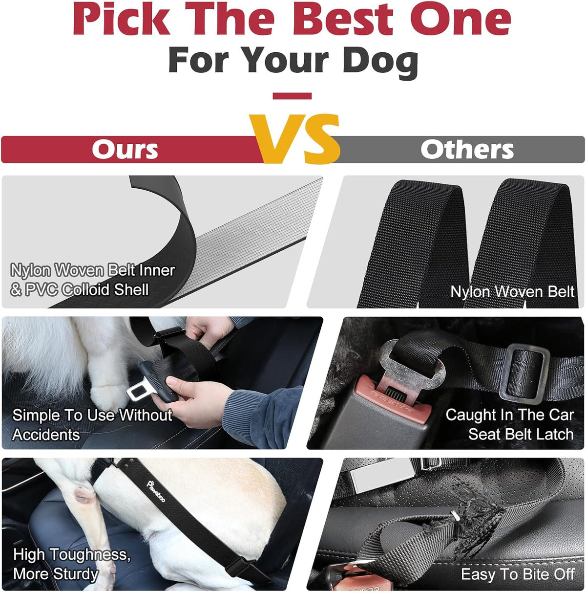 2-Pack Dog Car Seatbelts, Universal Pet Safety Belts with