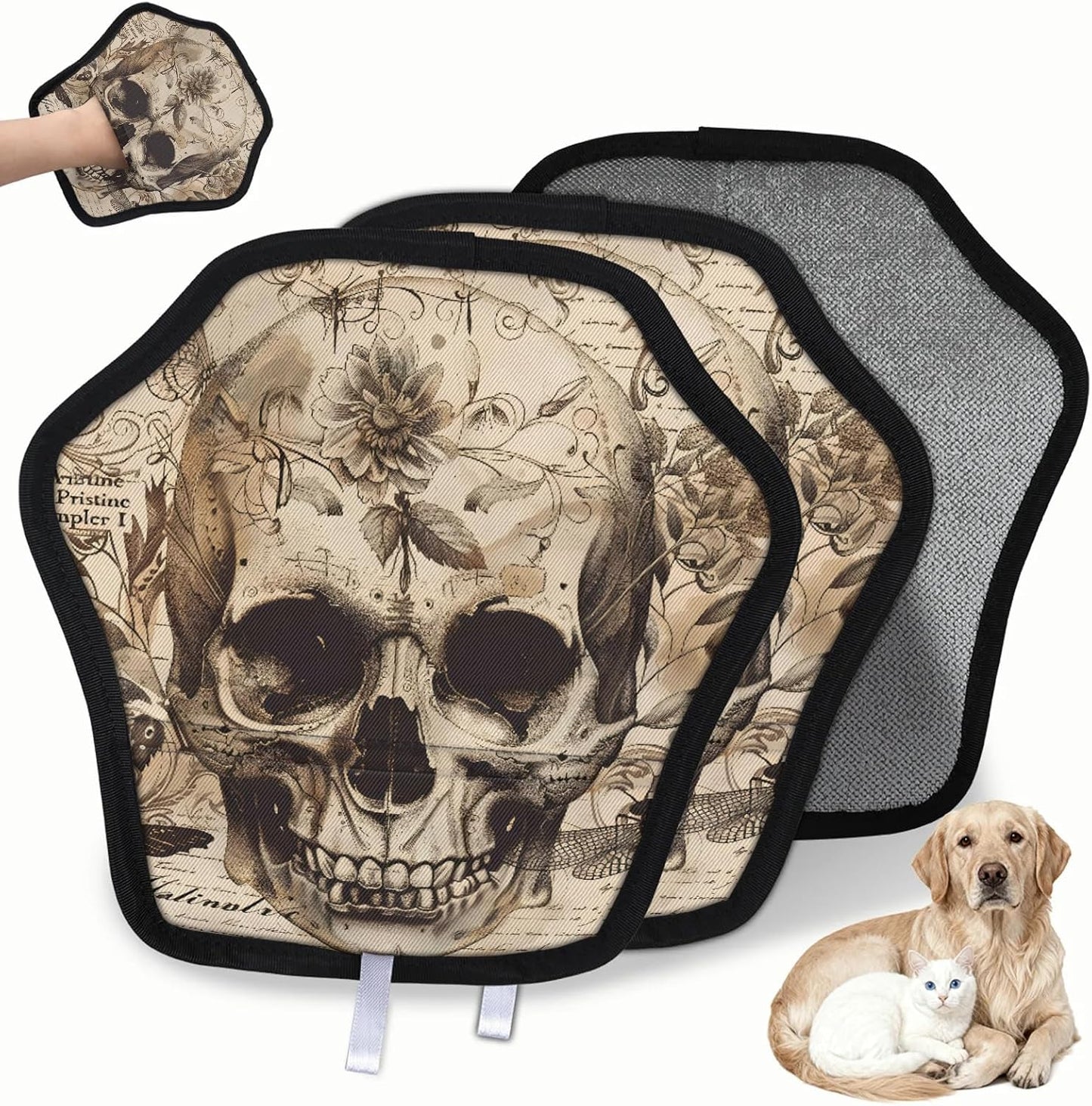 Vintage Skull Skeleton 2Pcs Electrostatic Reusable Pet Hair