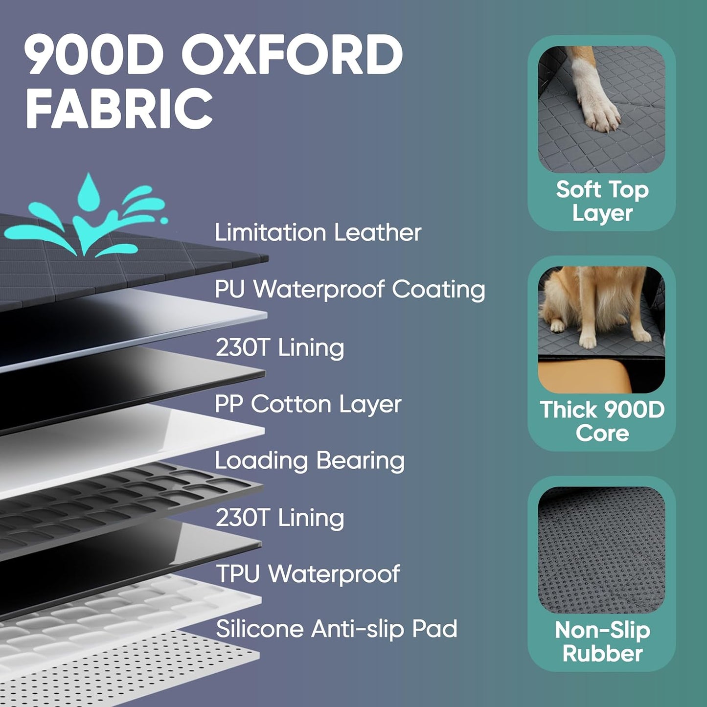 Hard Bottom Dog Car Seat Cover for Back Seat, 900D Oxford