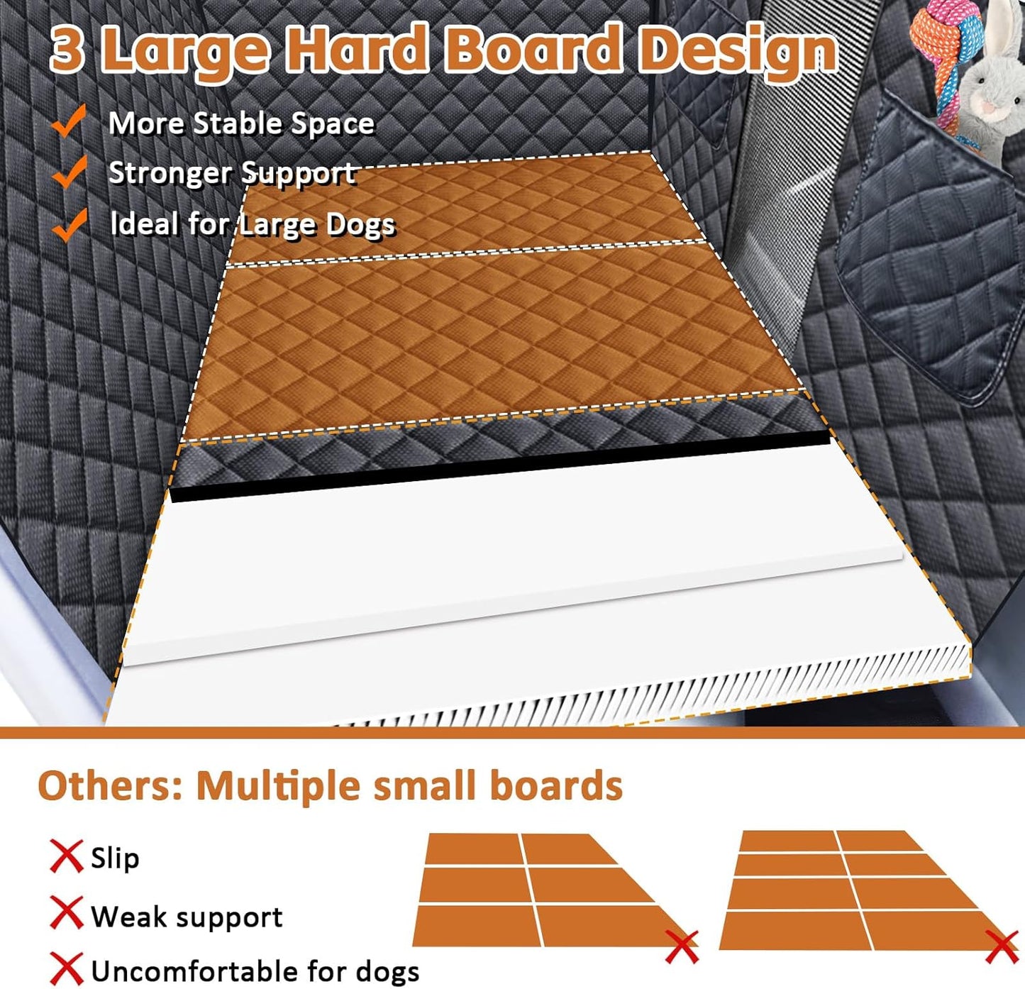 Back Seat Extender for Dogs, Hard Bottom Dog Car Seat Cover