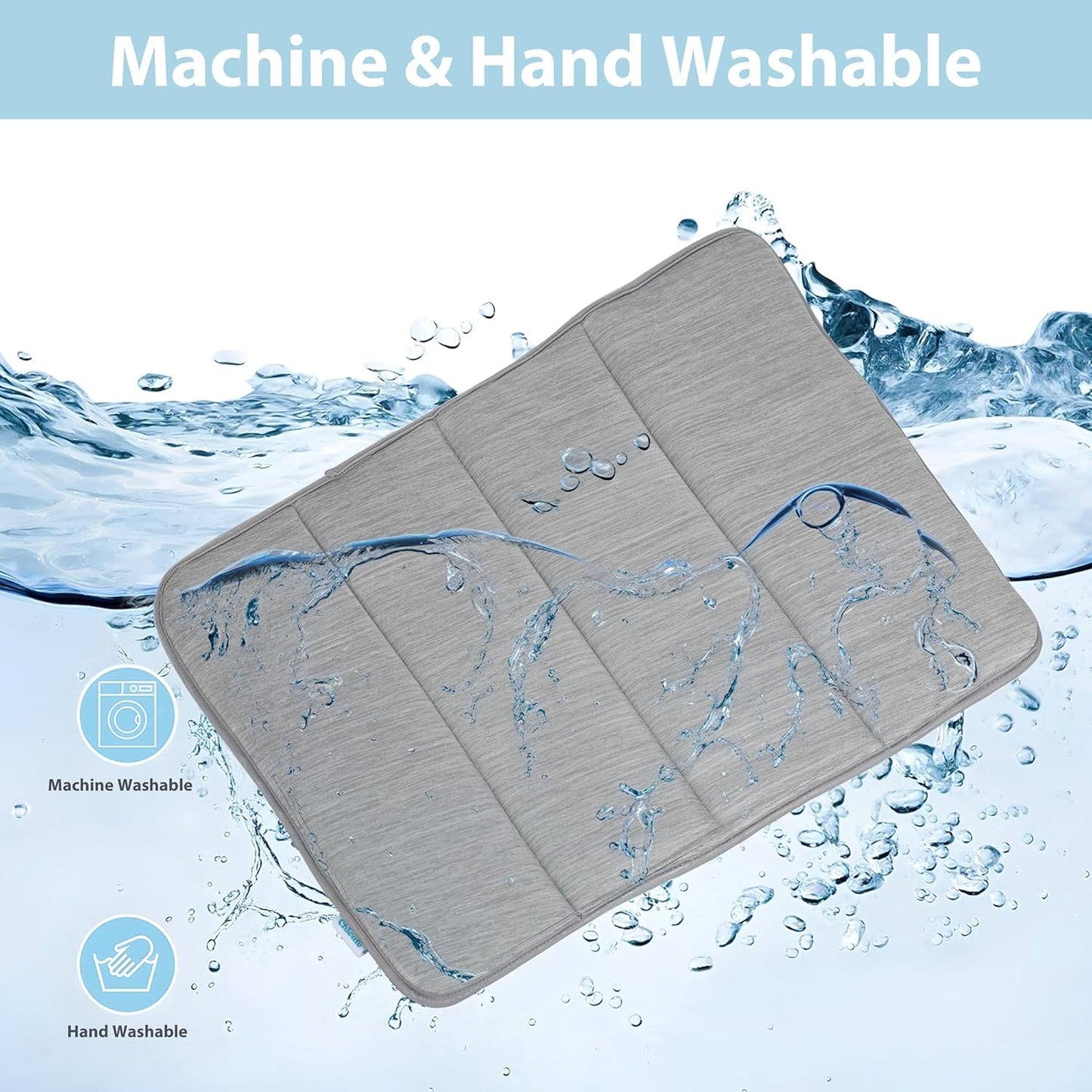Cooling Dog Mat Q-Max>0.5 - Rapid Cooling Tech, Thin Breathable Crate Pad, Portable Washable Summer Mat, Chill Soothing Fabric - 35"x23" Large Dog, Grey