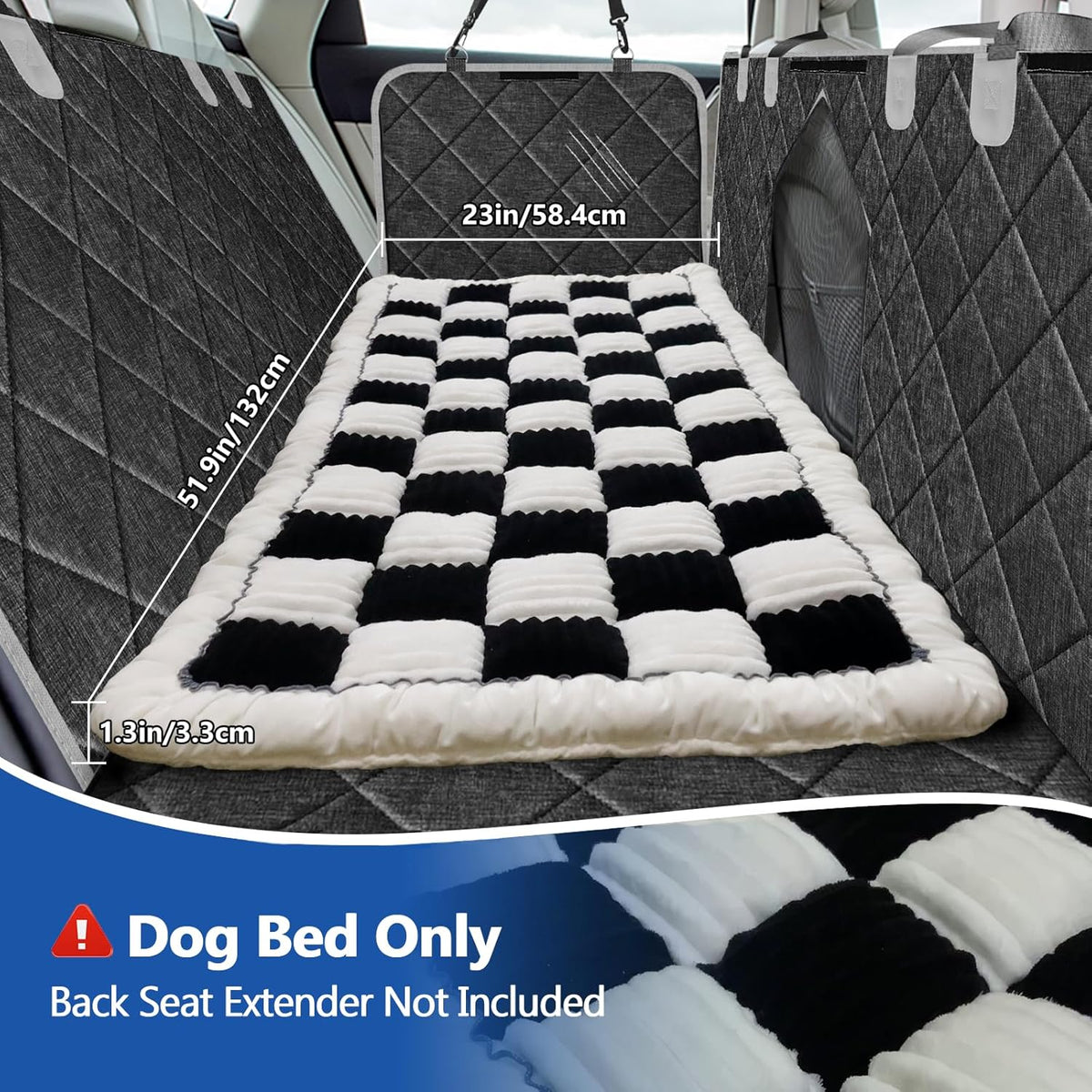 Thickened Dog Bed for Car Back Seat, Upgraded Bottom Non-Slip, Fits Hard Bottom car seat Cover for Dogs, Premium Mixed Color, Dog Car Seat Cover(White-Black)