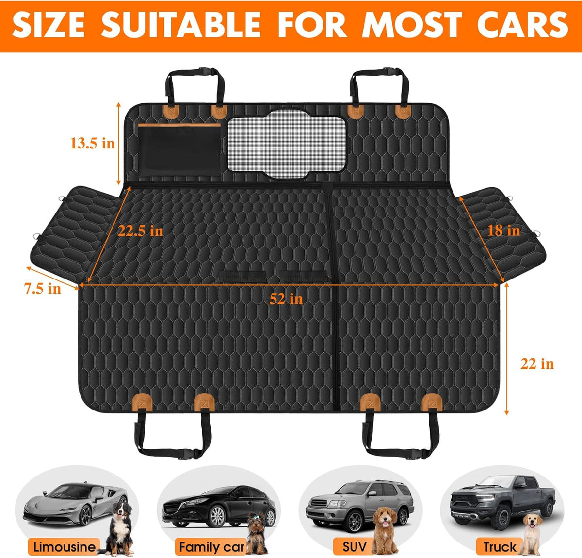 Dog Back Seat Cover, Waterproof Nonslip Dog Hammock for