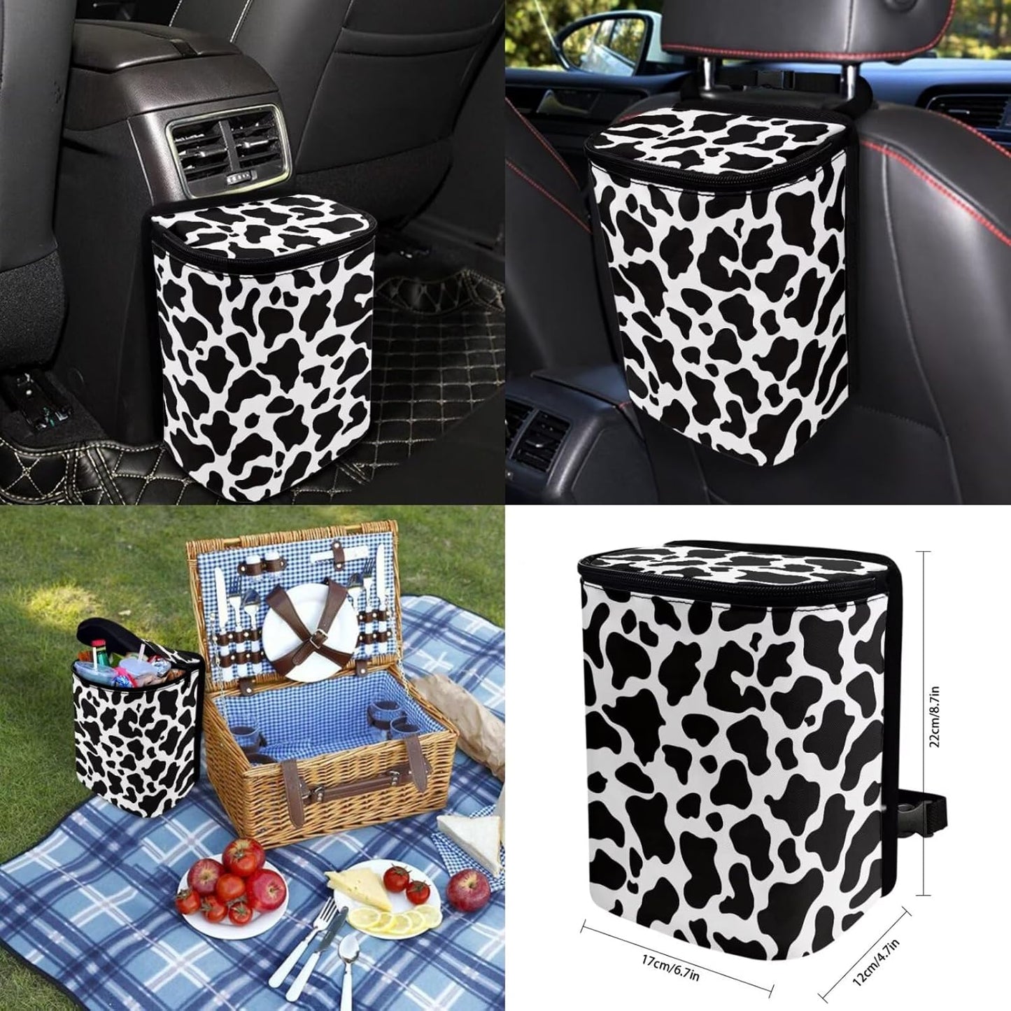 Cow Print Dog Car Seat Cover Set with Garbage Bag and Pet