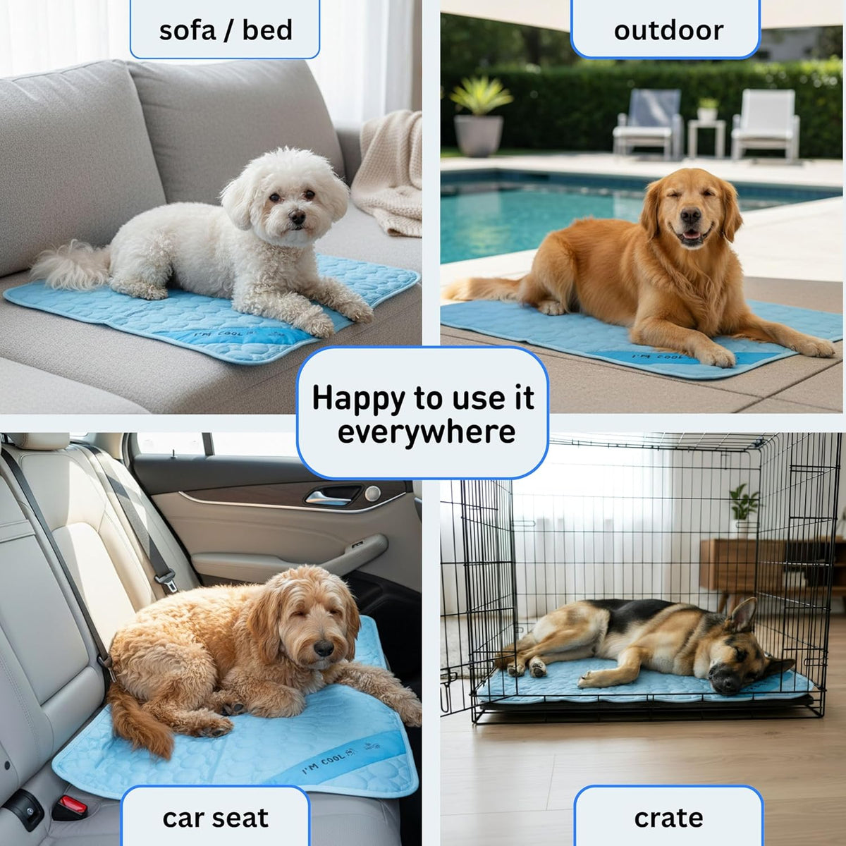 INSPECTOR TAIL Dog Cooling Mat - No Freeze Needed, Self-Cooling Pad for Medium Dogs, Washable Portable for Crate Kennel Car Sofa Bed Floor, Indoor Outdoor Summer Use, 28"x22" with Carry Bag