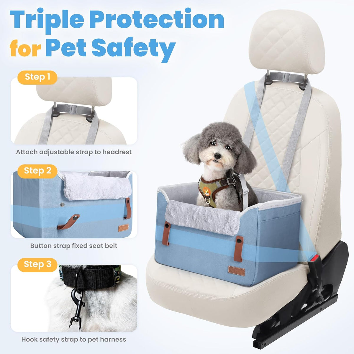 Dog Car Seat for Small Dogs, Puppy Seat with Memory Foam