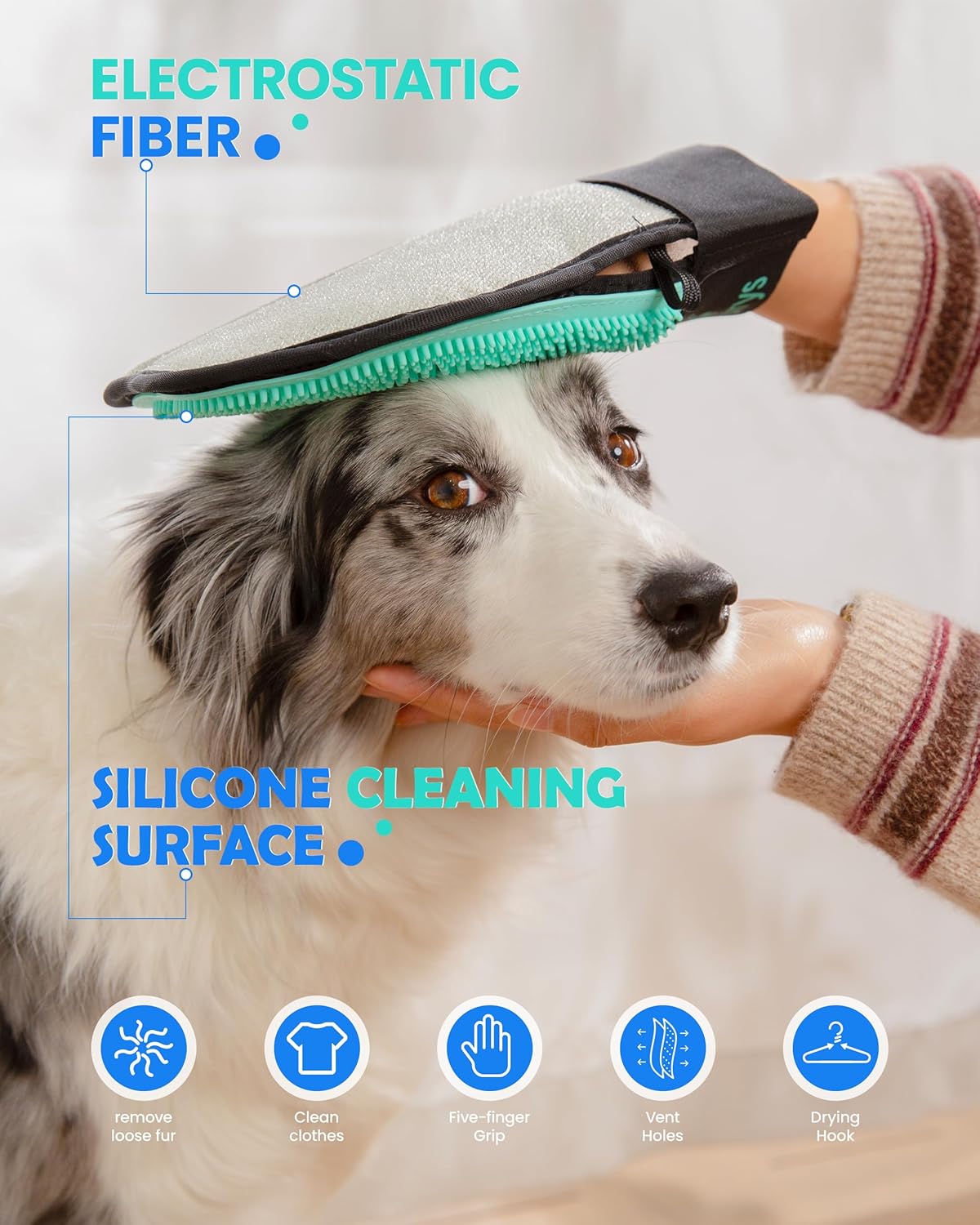 Pet Hair Removal Glove , 2-in-1 Double-Sided Pet Grooming