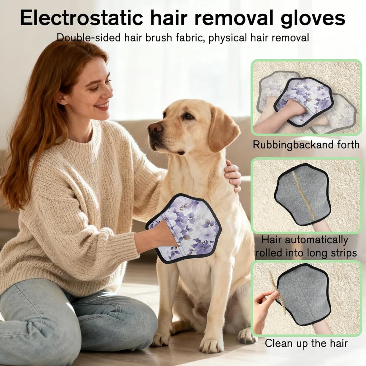 Pet Hair Removal Glove for Dogs Cats Reusable Washable Set