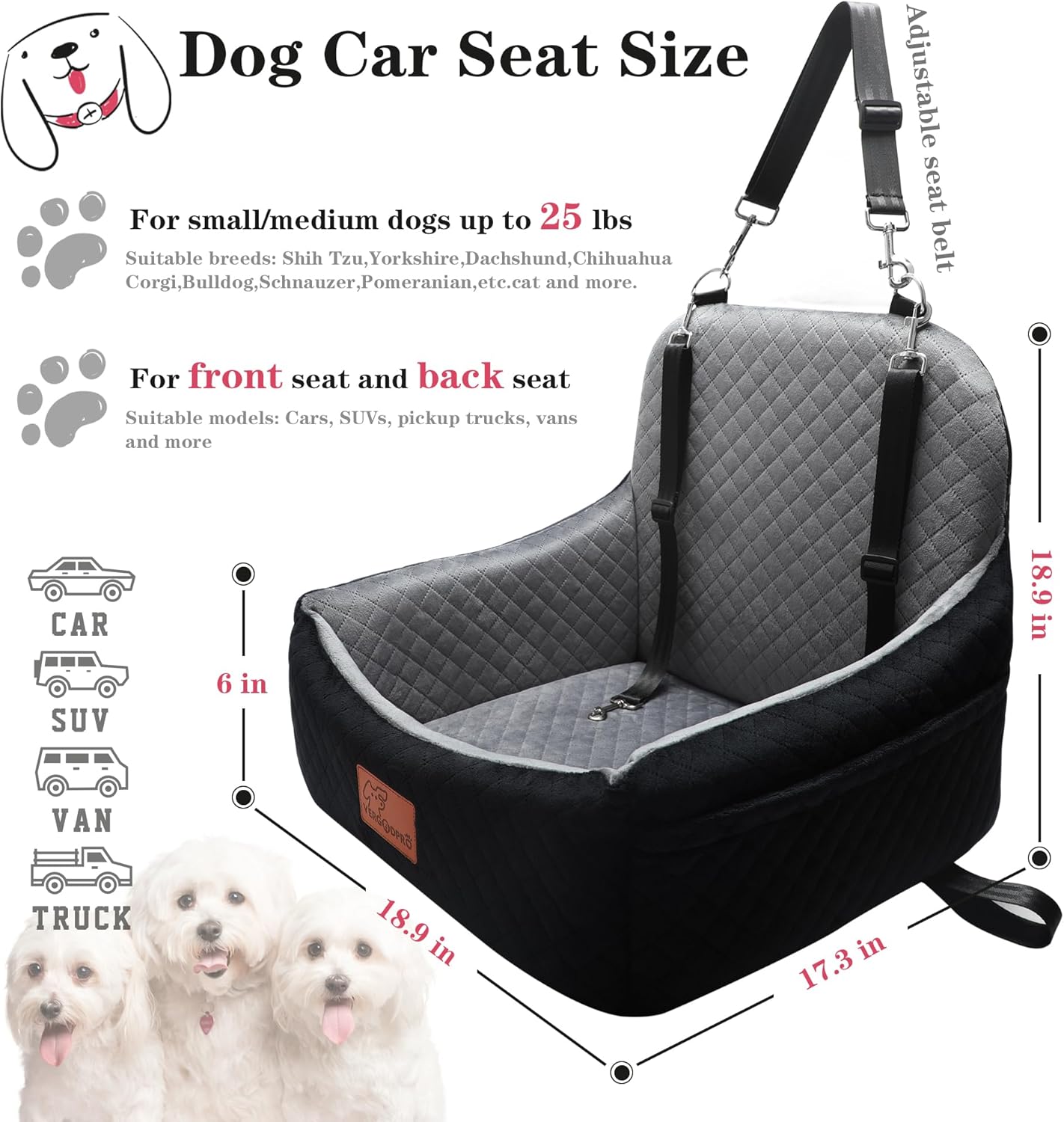 Dog Car Seat for Small Dogs,2 Adjustable Safety Puppies