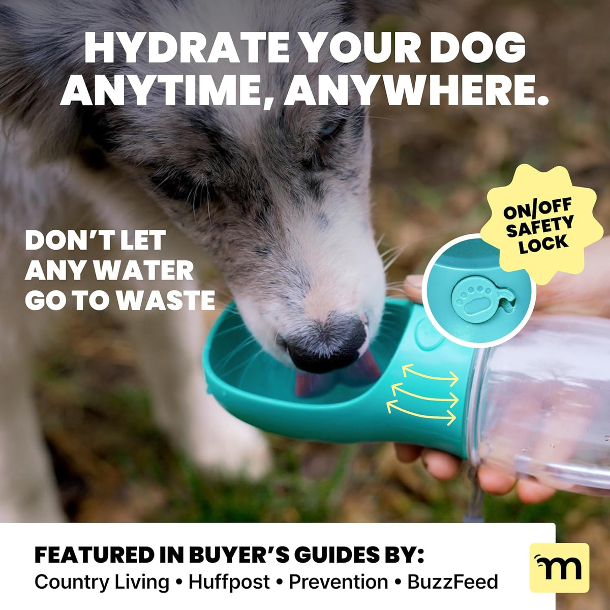 MalsiPree Dog Water Bottle Dispenser - 12 oz Blue - Leak-Proof Lock & One-Hand Operation - Dog Water Bowl Dispenser - Pet Travel Bottle with Built-in Bowl for Trail Hiking, Park Visit & Beach Days