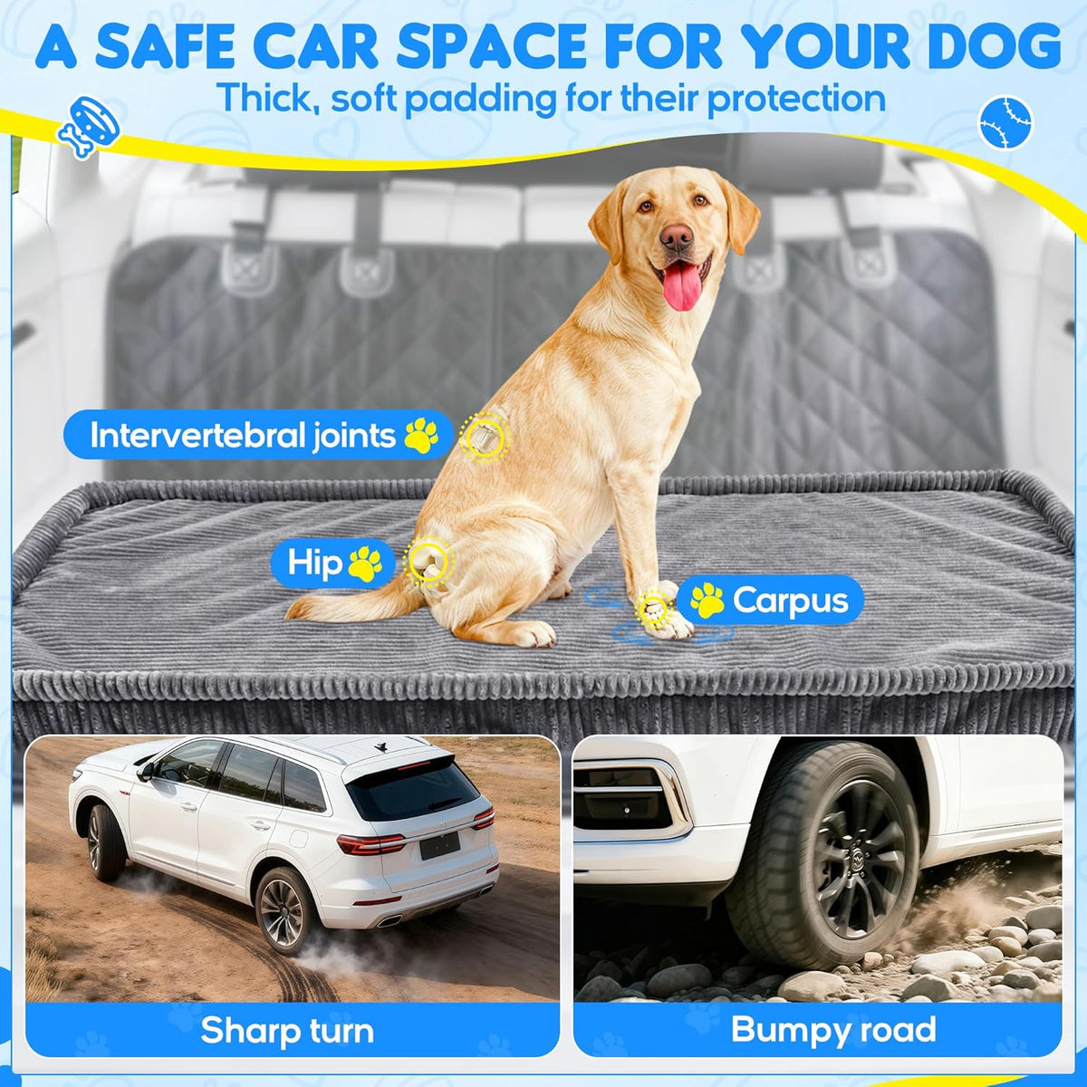 Dog Car Bed, Non-Slip Backseat Extender Pet Mat, Removable