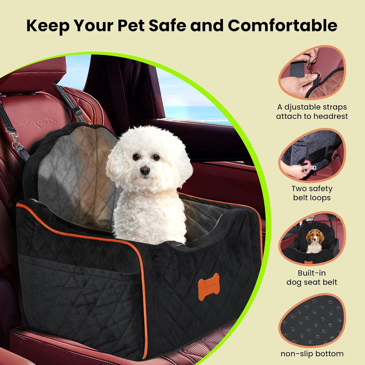 Dog Car Seat for Small Dogs Under 30lbs, Detachable