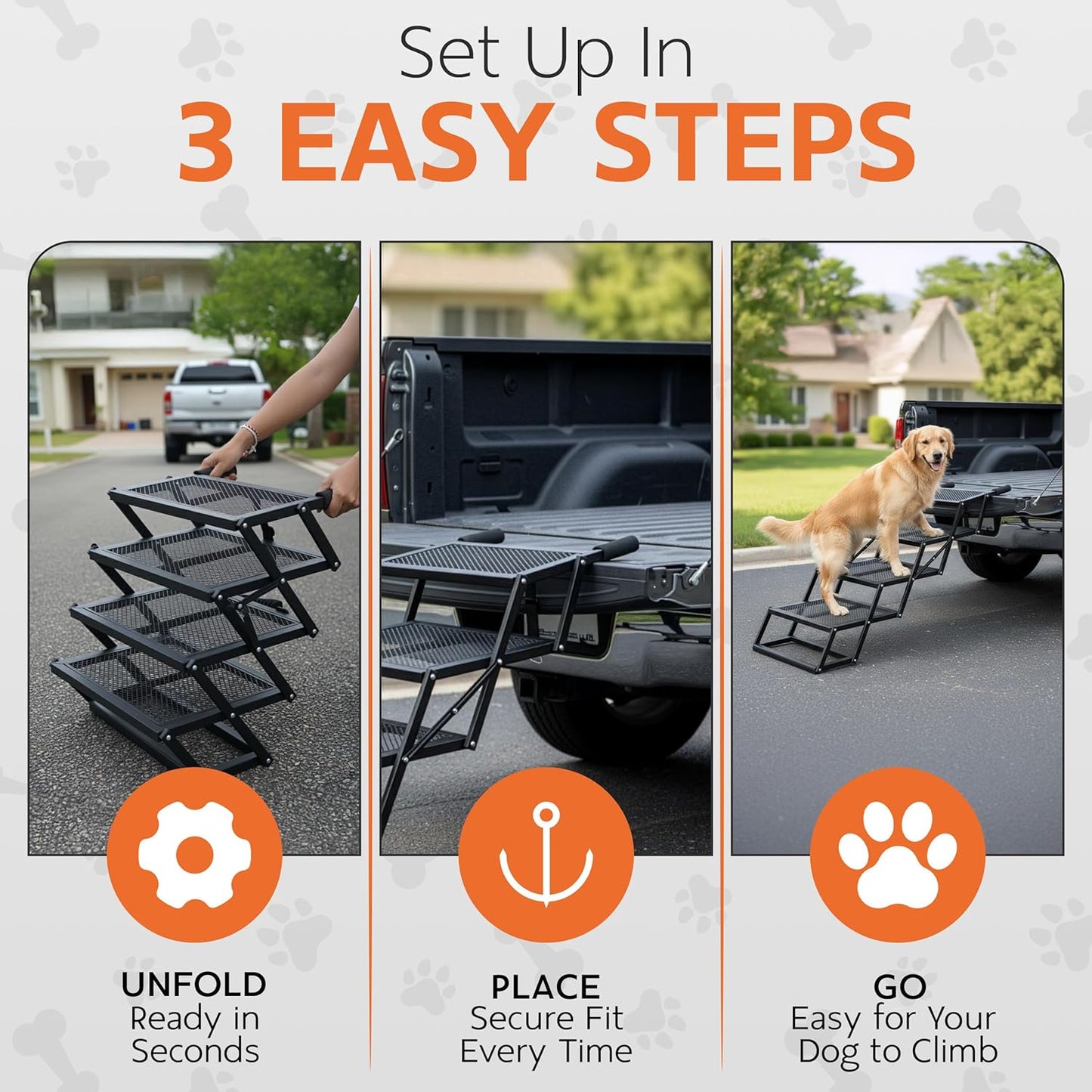 Foldable 4-Step Dog Stairs for Cars, Trucks & SUVs –