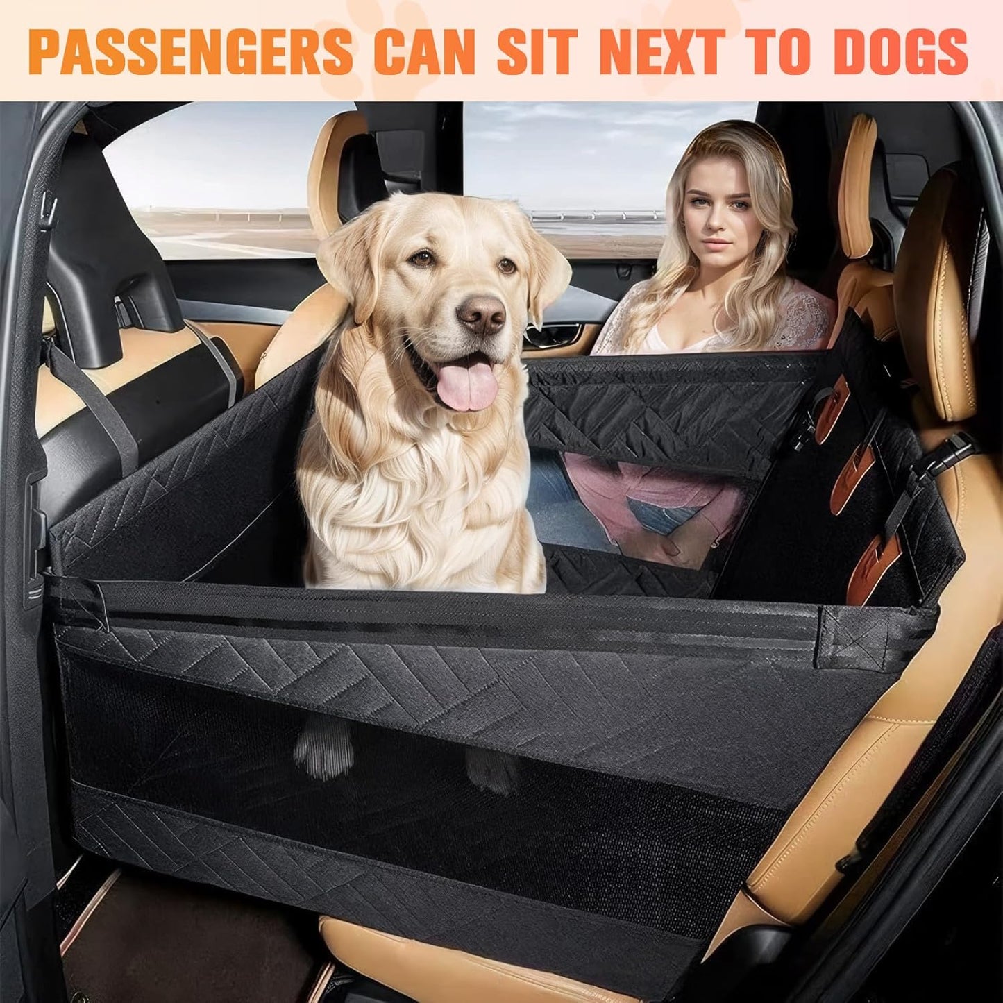 Dog Car Seat, Back Seat Extender for Dogs with 2 Mesh