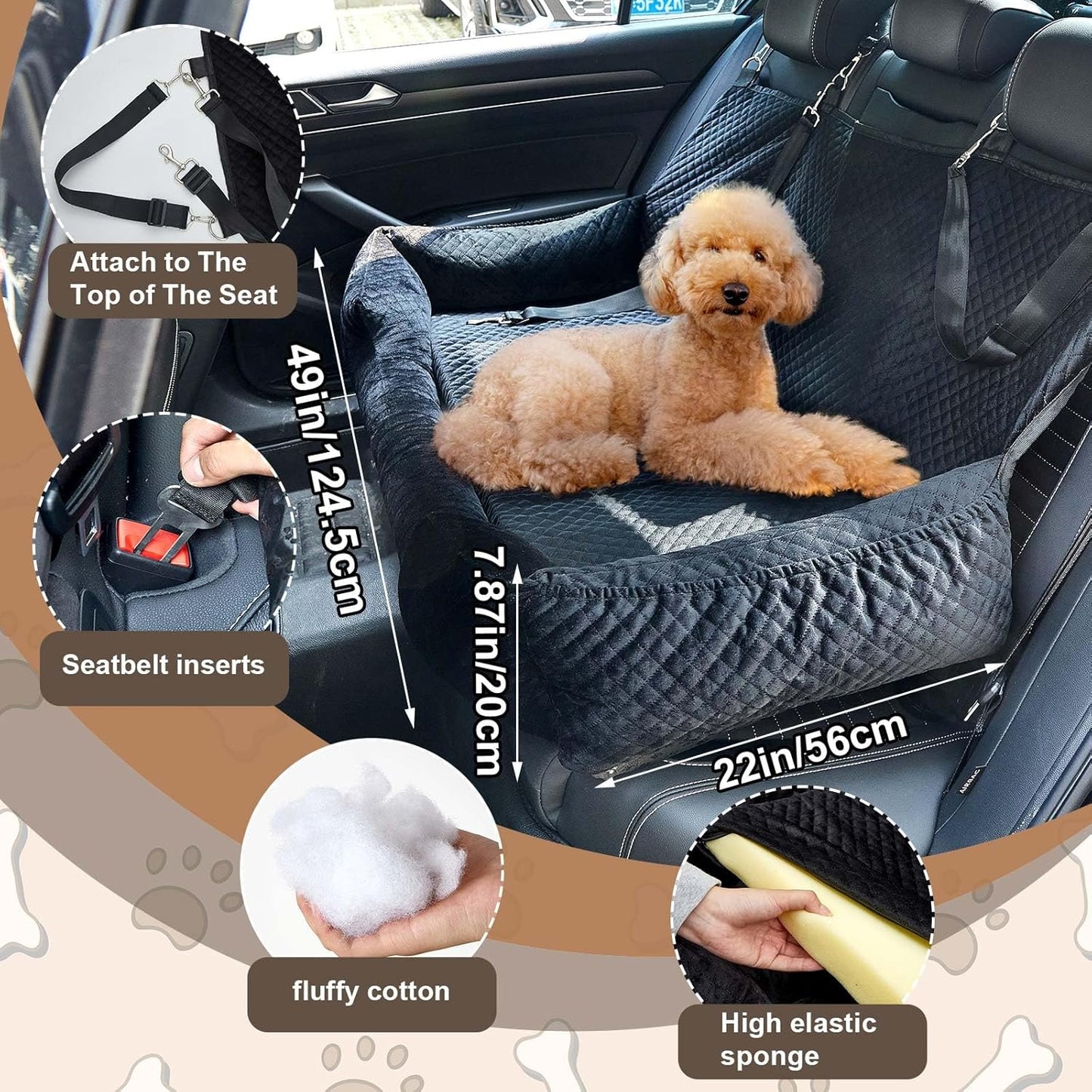 Dog Car Seat Bed for Large Under 100lbs Pet Booster for