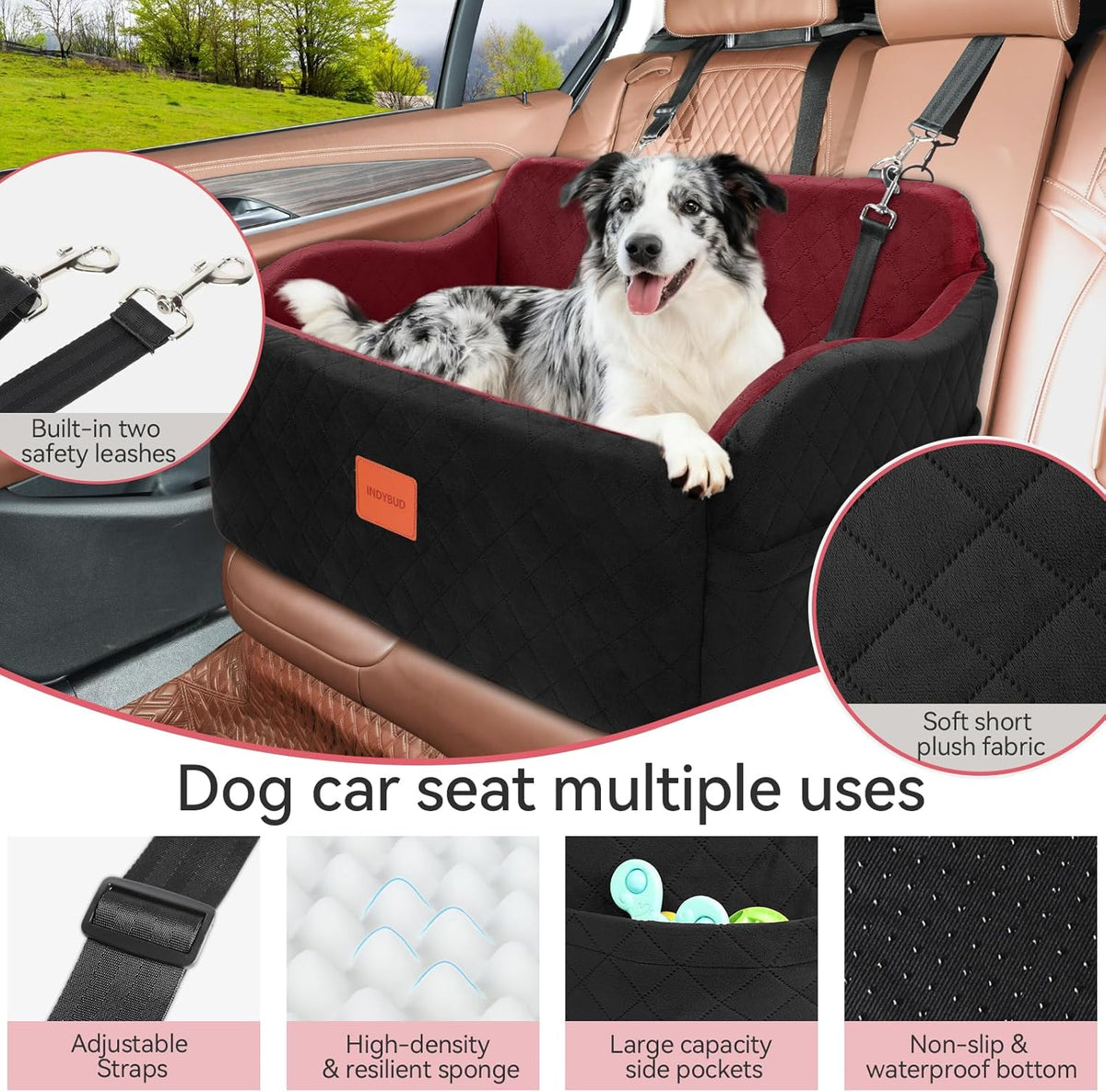 Dog Car Seat for Medium/Large Dogs, Memory Foam Pet Booster