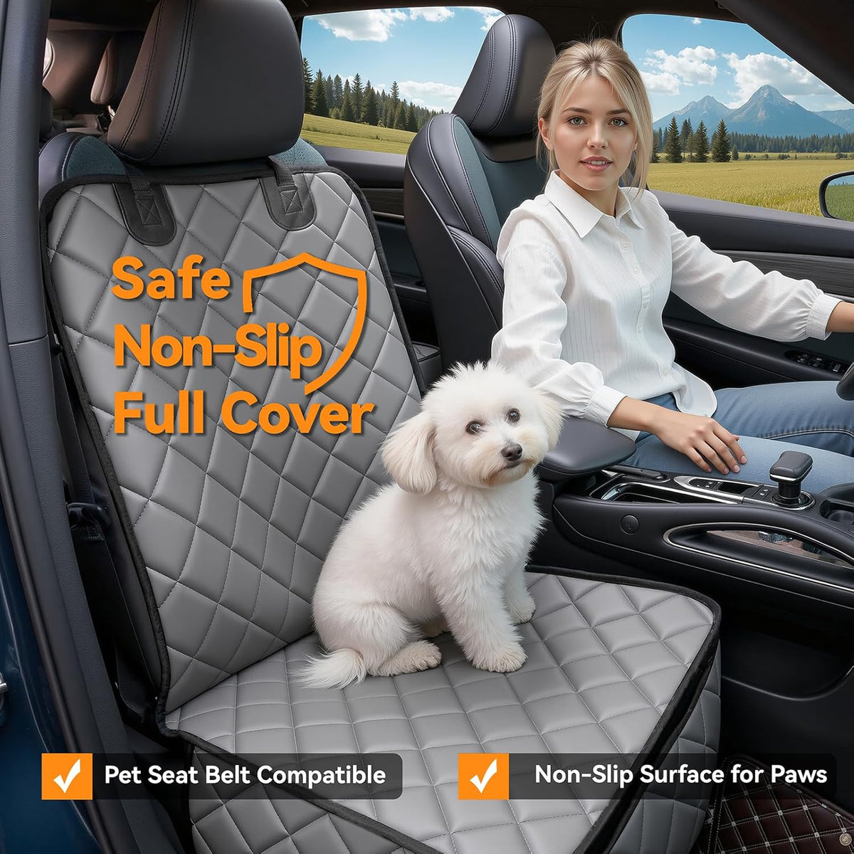 Waterproof Car Front Seat Cover for Dogs, PU Leather Car