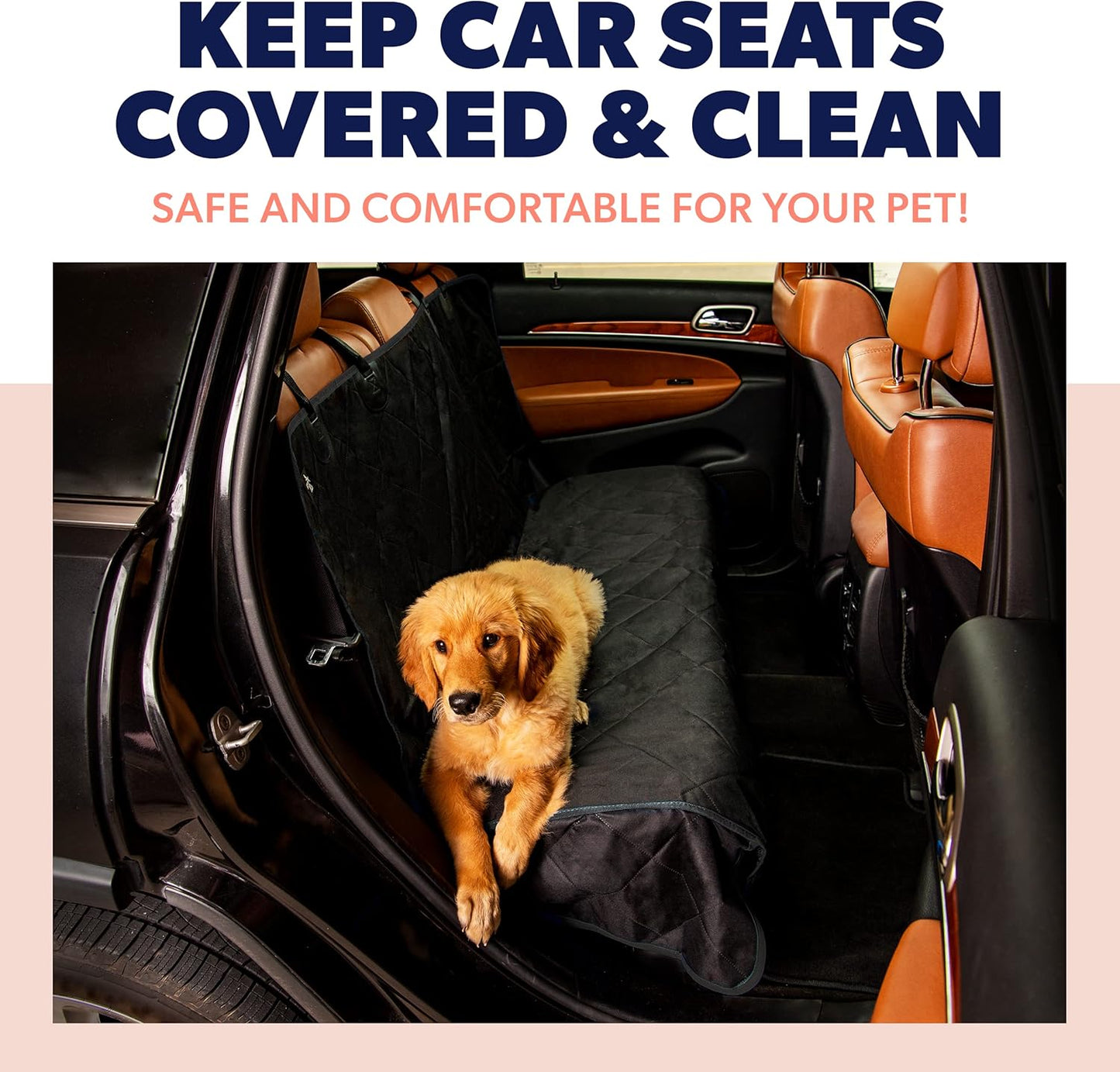 Black Car Rear Seat Cover for Dogs, Durable Waterproof &